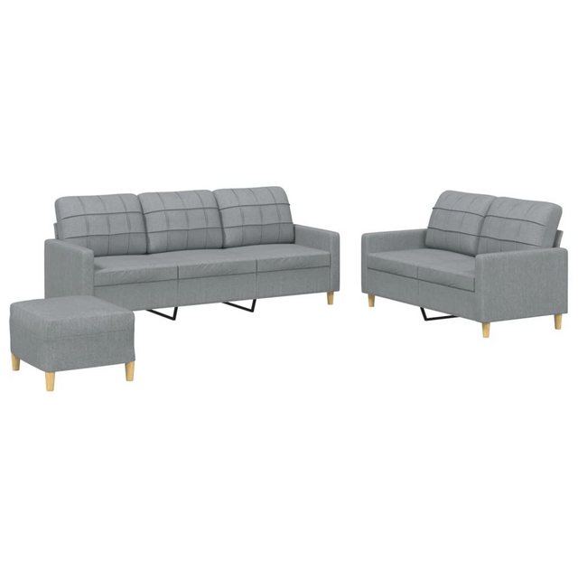 vidaXL Sofa Sofagarnitur mit Kissen Stoff, Standard + Fußhocker, Hellgrau günstig online kaufen