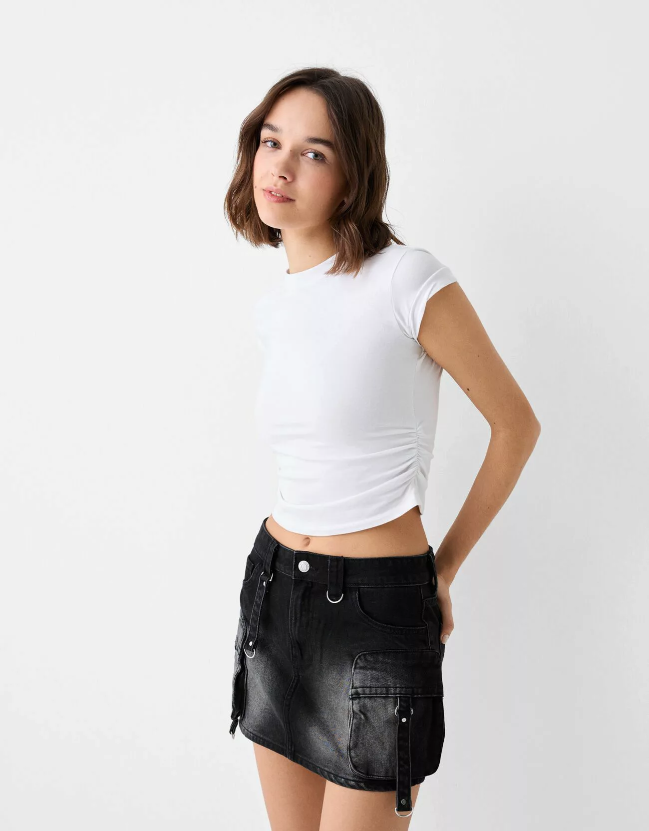 Bershka Cargorock Mit Bändern Damen 42 Schwarz günstig online kaufen