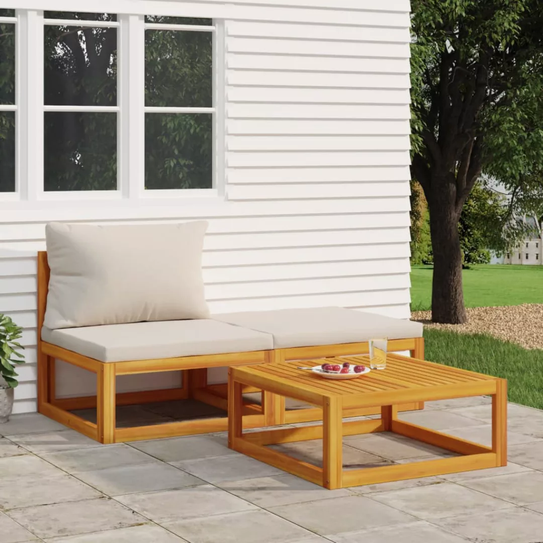 vidaXL Loungesofa 3-tlg. Garten-Lounge-Set mit Kissen Massivholz Akazie, 1 günstig online kaufen