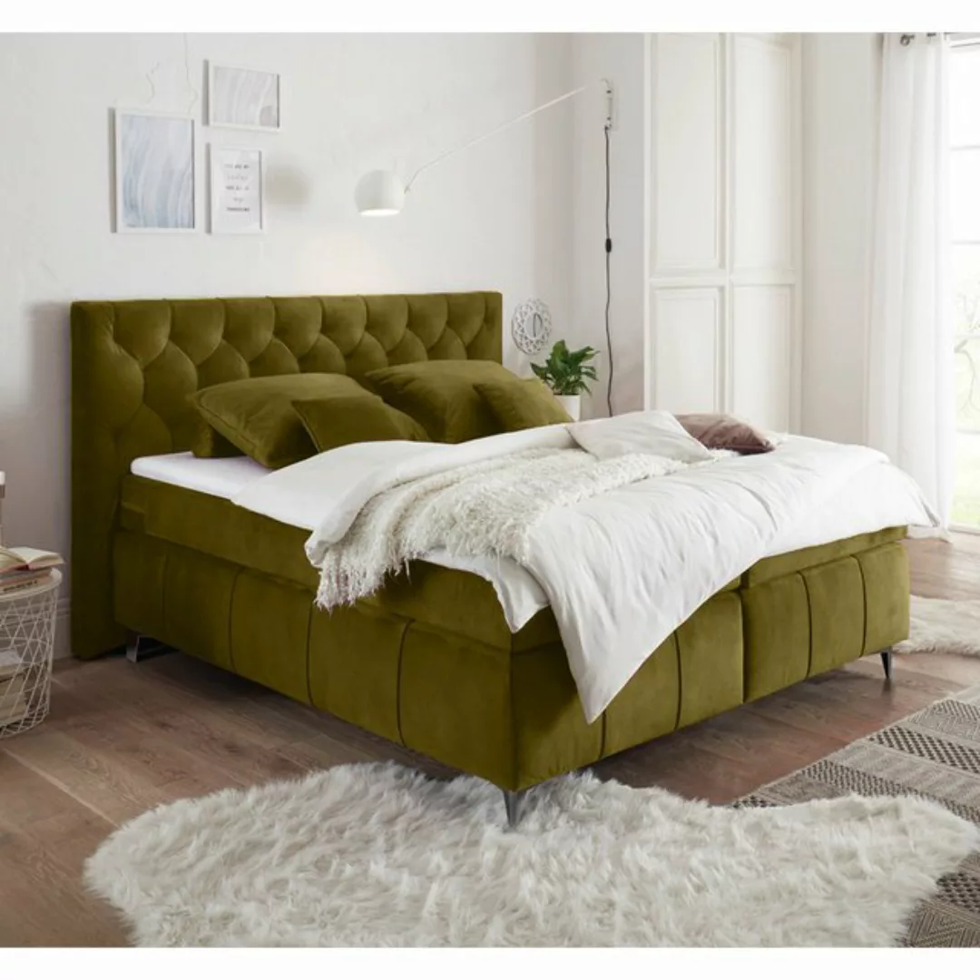 Boxspringbett 180x200 cm PETARE-09 in der modernen Farbe Olive und Härtegra günstig online kaufen