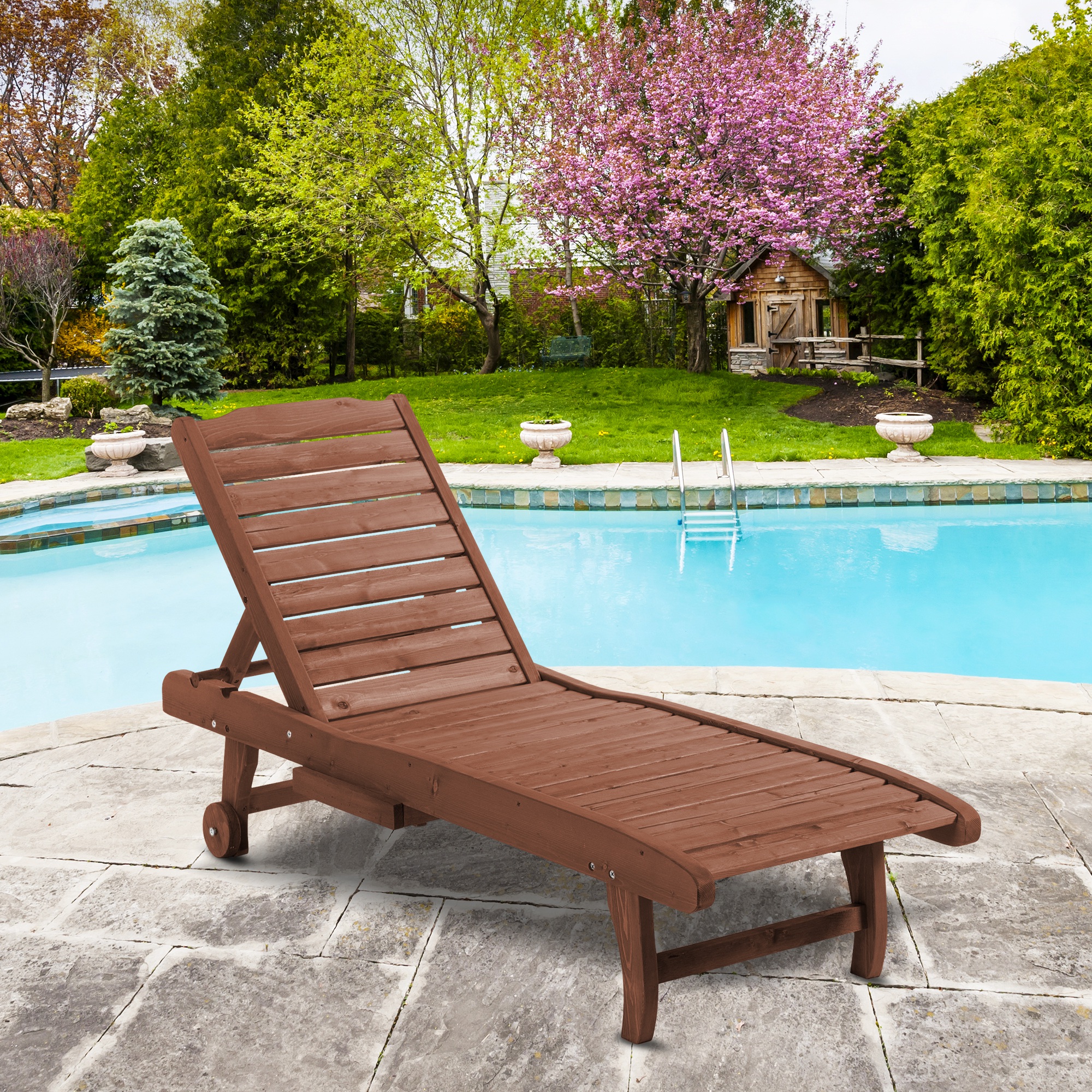 Outsunny Sonnenliege klappbar aus Tannenholz, mobile Gartenliege in Braunro günstig online kaufen