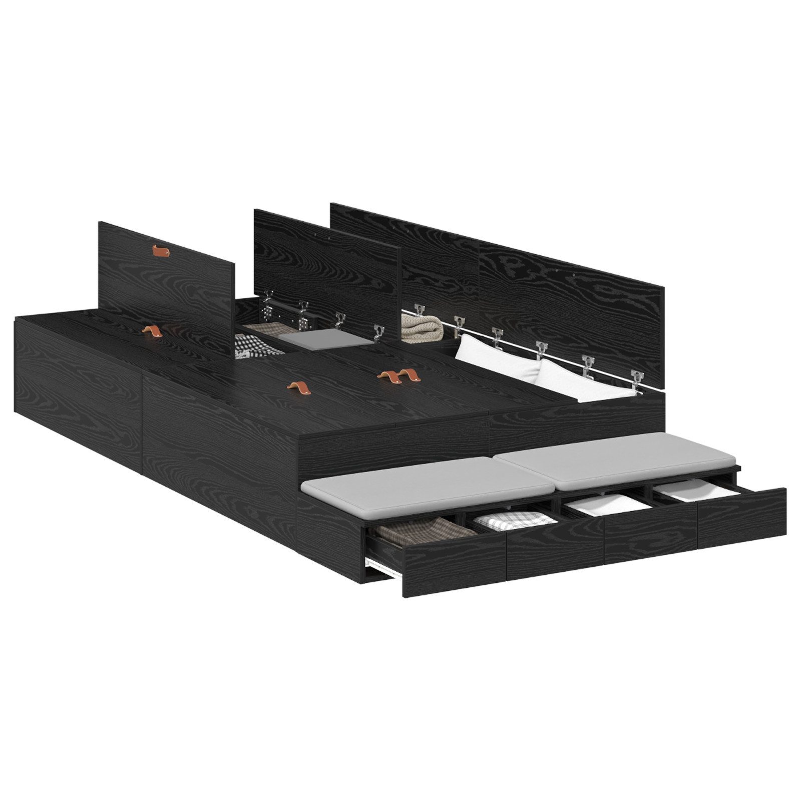 vidaXL Bett Stauraum Bettgestell Schwarz Eiche günstig online kaufen