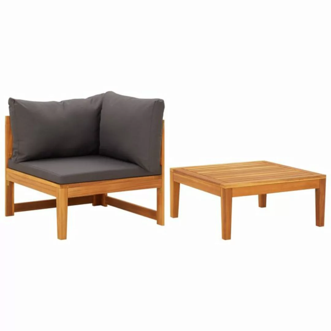 vidaXL Sofaelement 2-tlg. Garten-Lounge-Set mit Dunkelgrauen Kissen Akazien günstig online kaufen