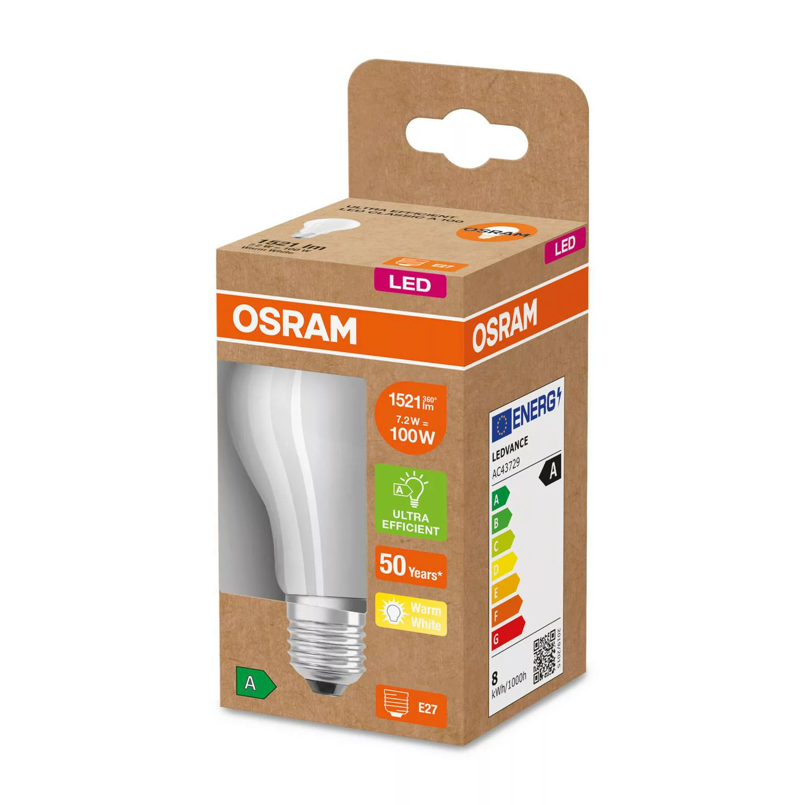 Osram LED Lampe ersetzt 100W E27 Birne - A60 in Weiß 7,2W 1521lm 3000K 1er günstig online kaufen