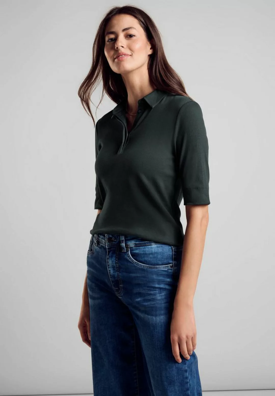 STREET ONE Poloshirt aus Baumwolle mit Stretchante günstig online kaufen