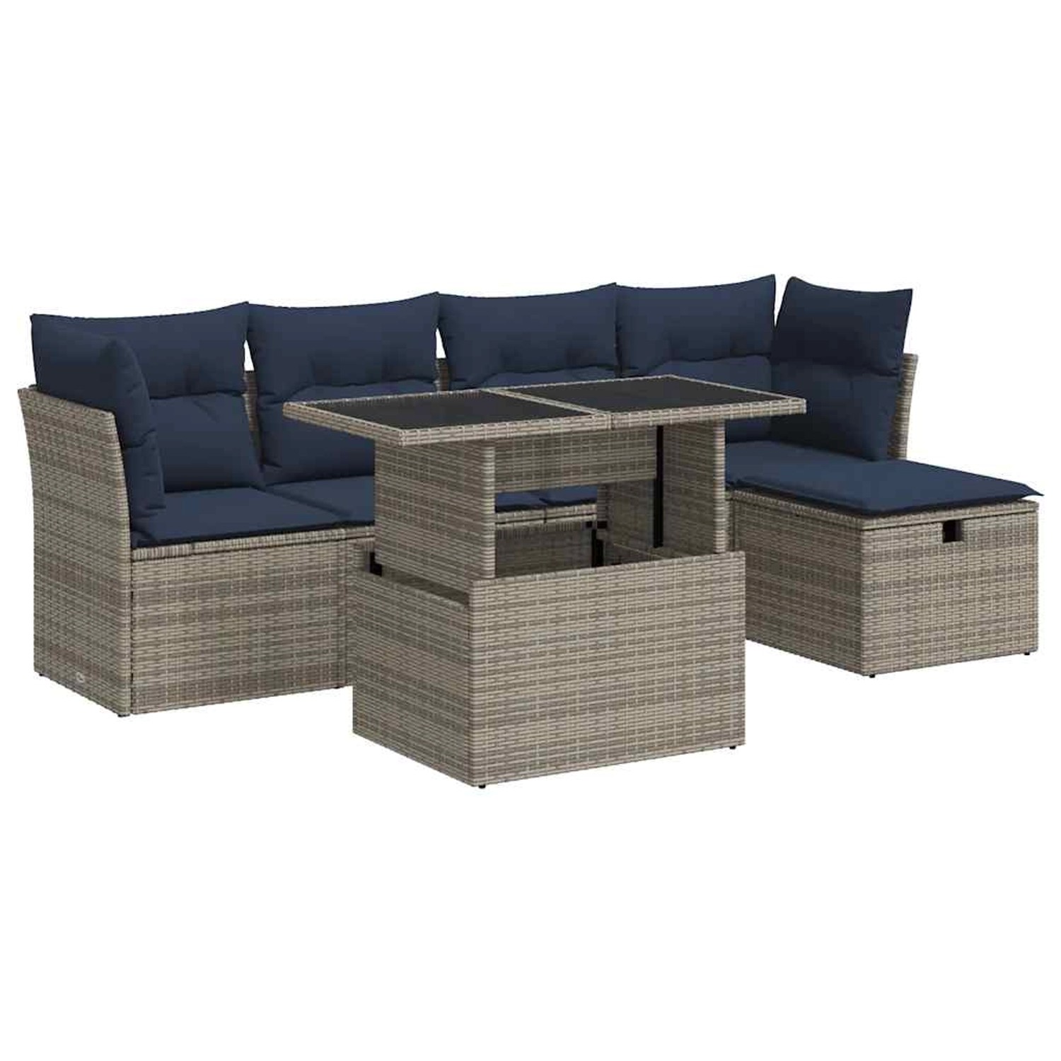 vidaXL 6-Tlg Garten-Sofagarnitur mit Kissen Grau Poly Rattan Akazie 3326142 günstig online kaufen