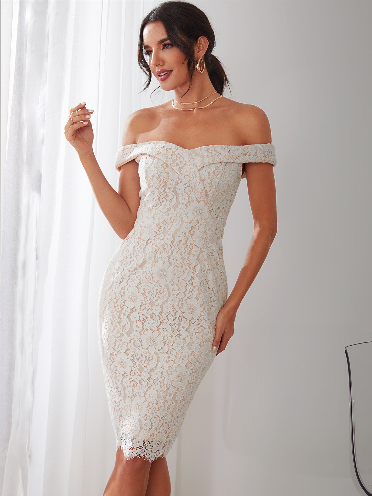 YOINS White Off The Shoulder Lace Kleid günstig online kaufen