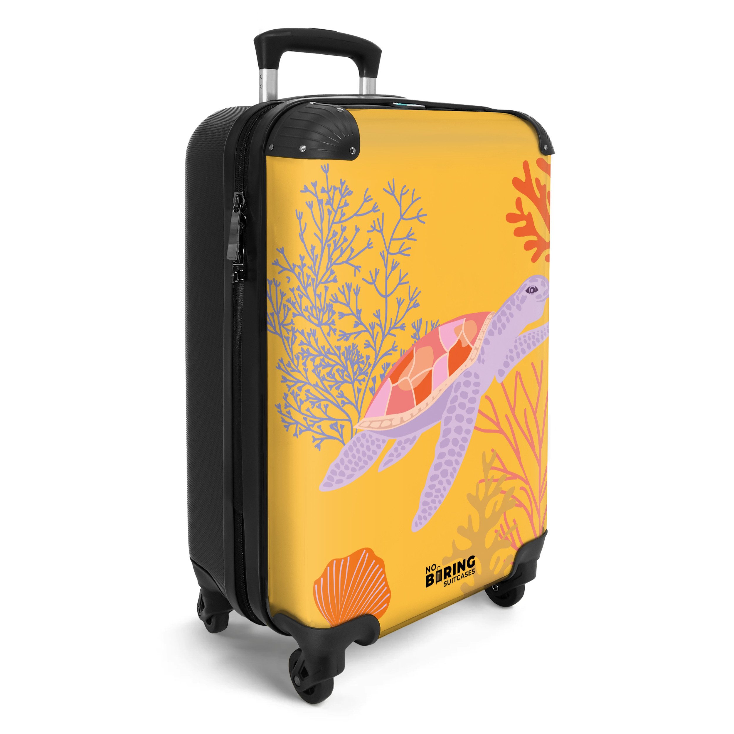 NoBoringSuitcases.com© Hartschalen-Trolley Gelb mit Schildkröte 55x35x20cm, günstig online kaufen