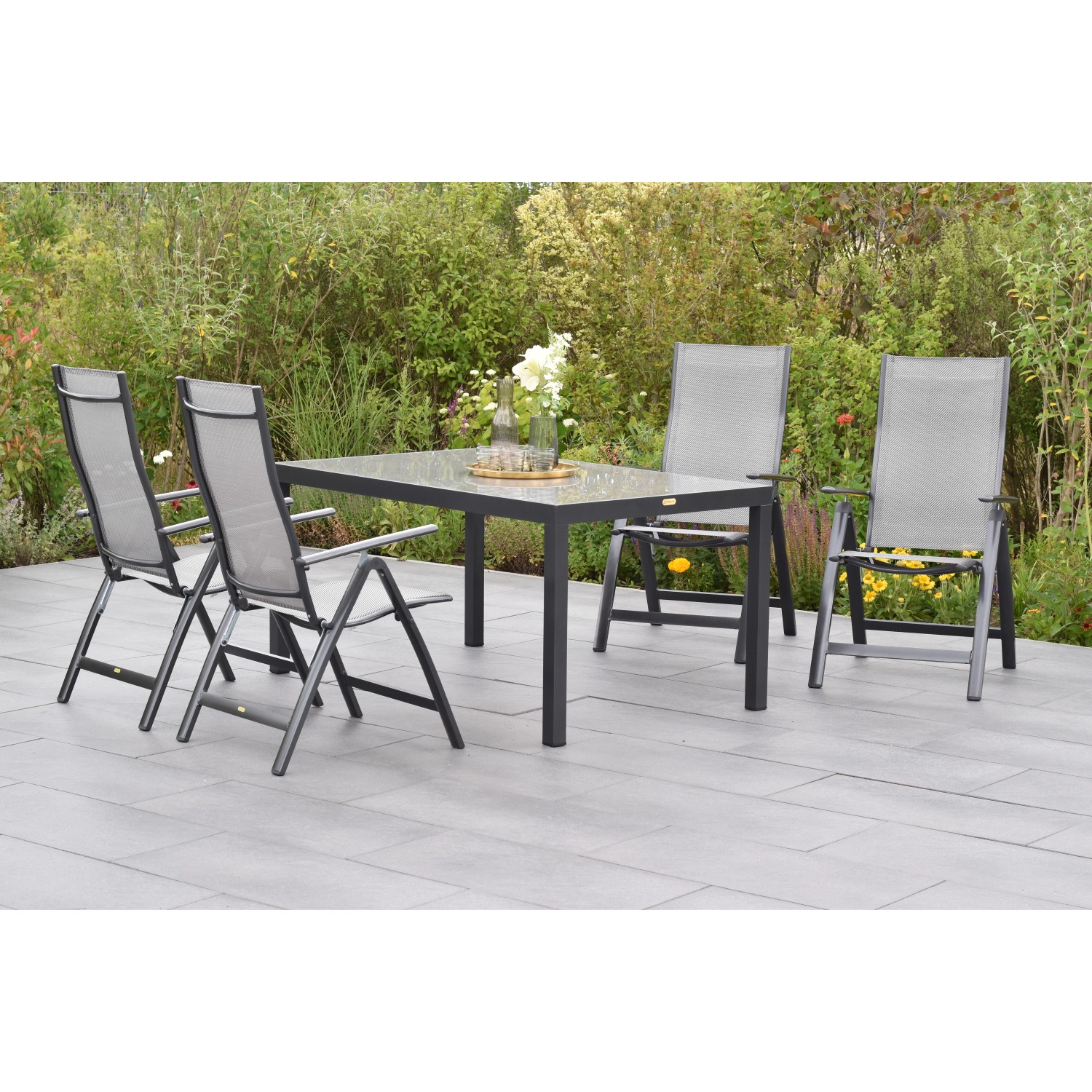 Merxx Carrara Set 5-tlg. 4 Klappsessel Gartentisch 150 x 90 cm Diamantbraun günstig online kaufen