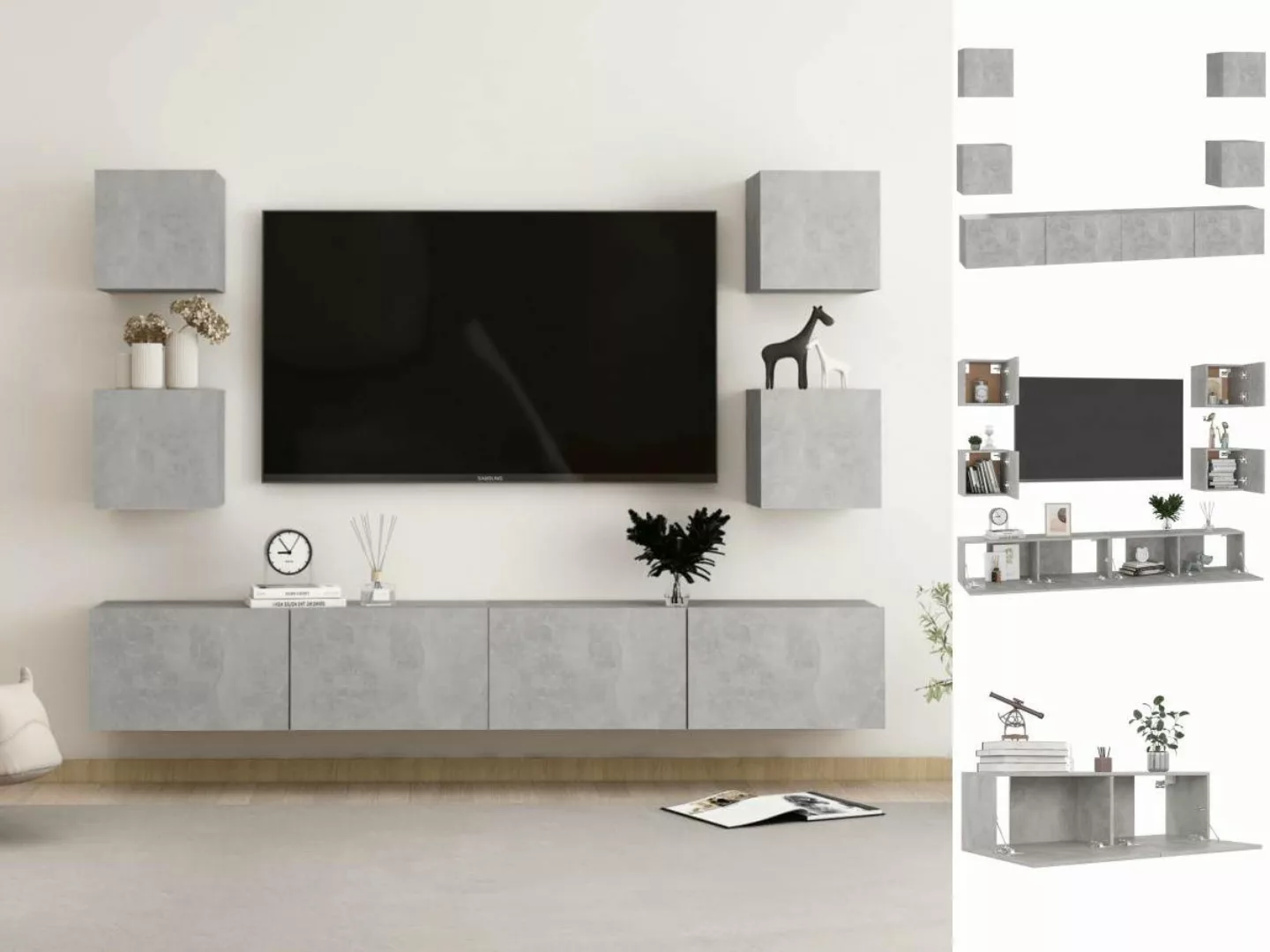 vidaXL TV-Schrank 6-tlg TV-Schrank-Set Betongrau Spanplatte TV-Konsole für günstig online kaufen