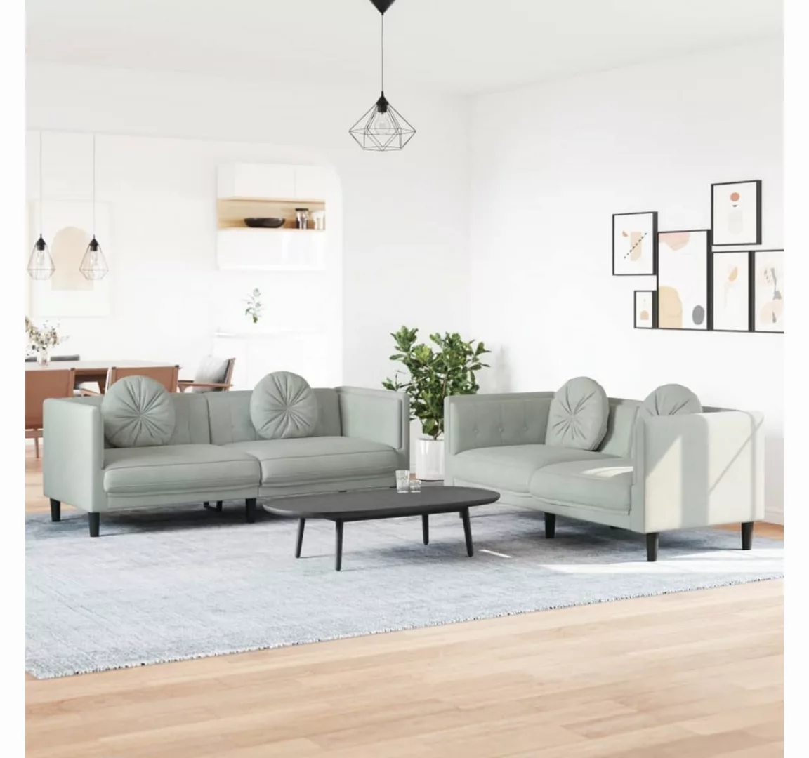 vidaXL Sofa Sofagarnitur Set mit Kissen Samt, 2-tlg., Hellgrau günstig online kaufen