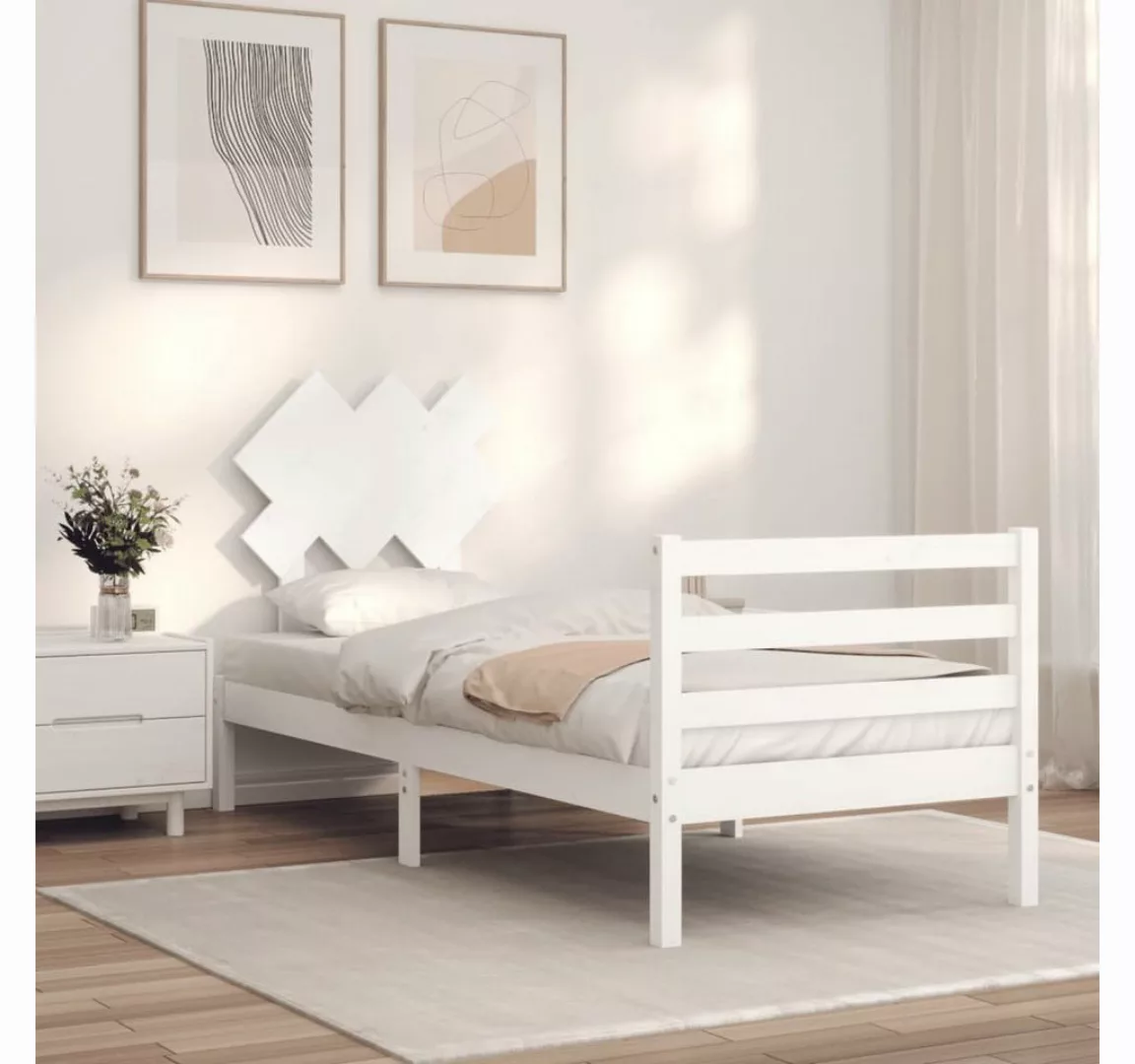 vidaXL Bett Massivholzbett mit Kopfteil Weiß günstig online kaufen