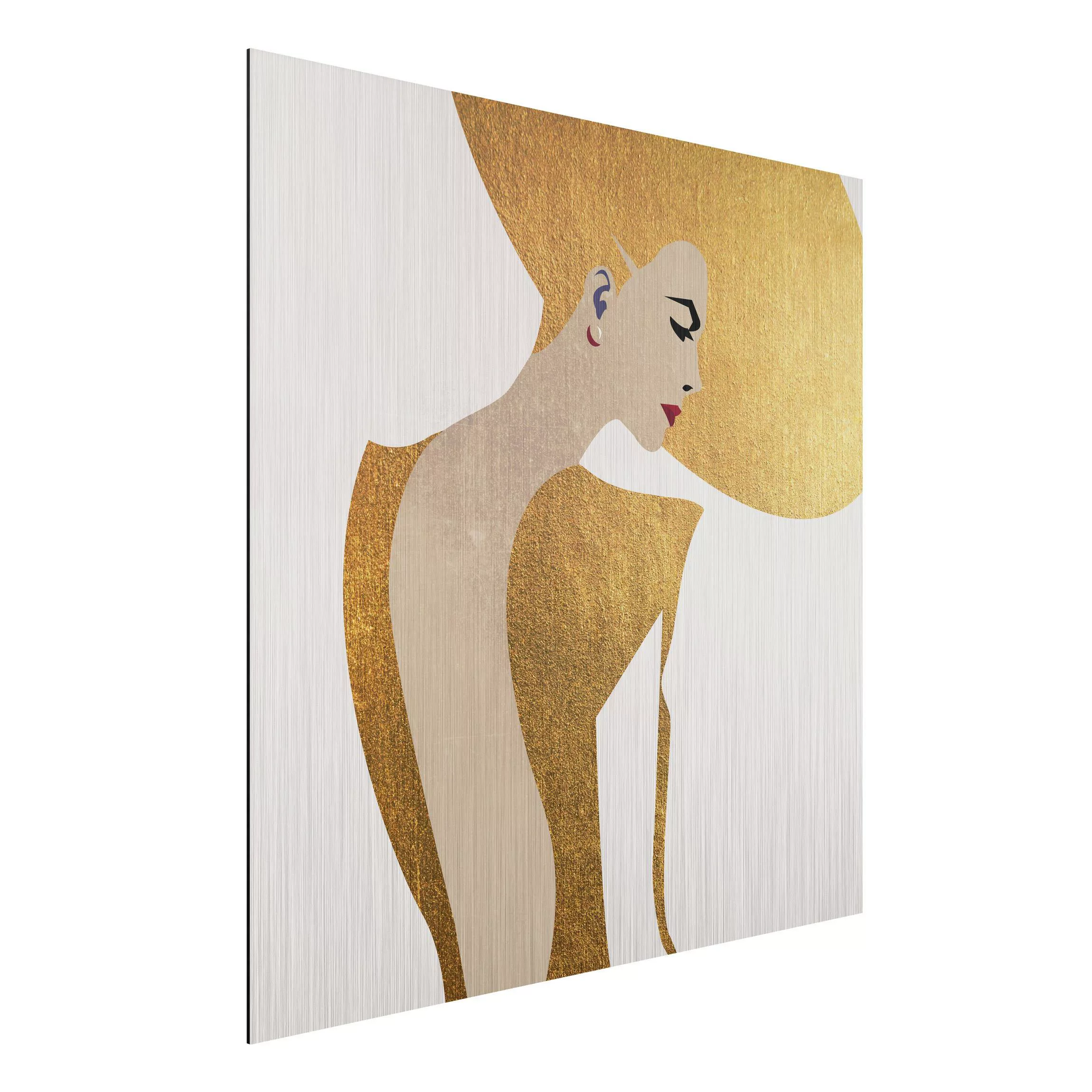 Alu-Dibond Bild Dame mit Hut in Gold günstig online kaufen