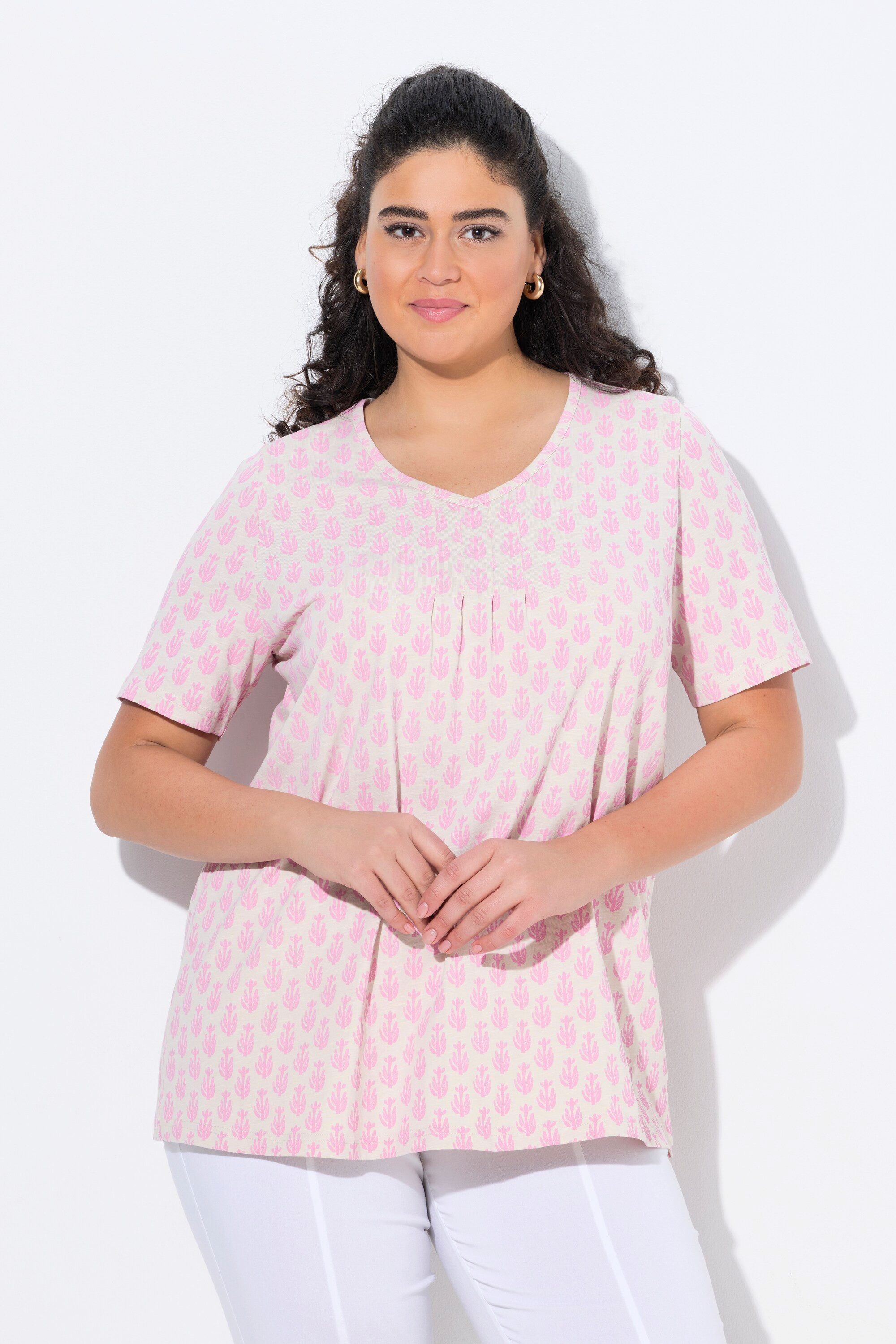 Ulla Popken T-Shirt T-Shirt A-Linie V-Ausschnitt günstig online kaufen