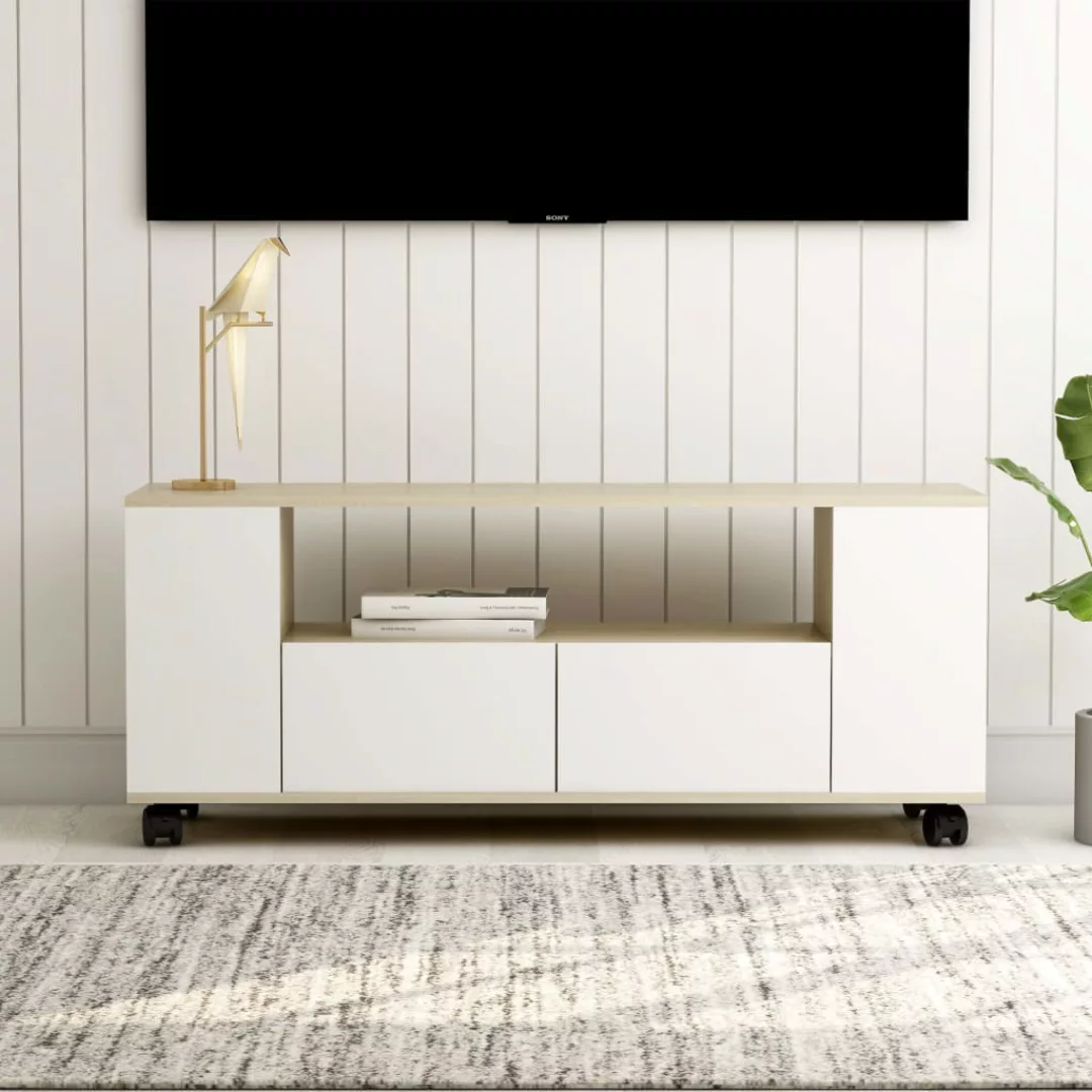 Tv-schrank Weiß Sonoma-eiche 120 X 35 X 43 Cm Spanplatte günstig online kaufen