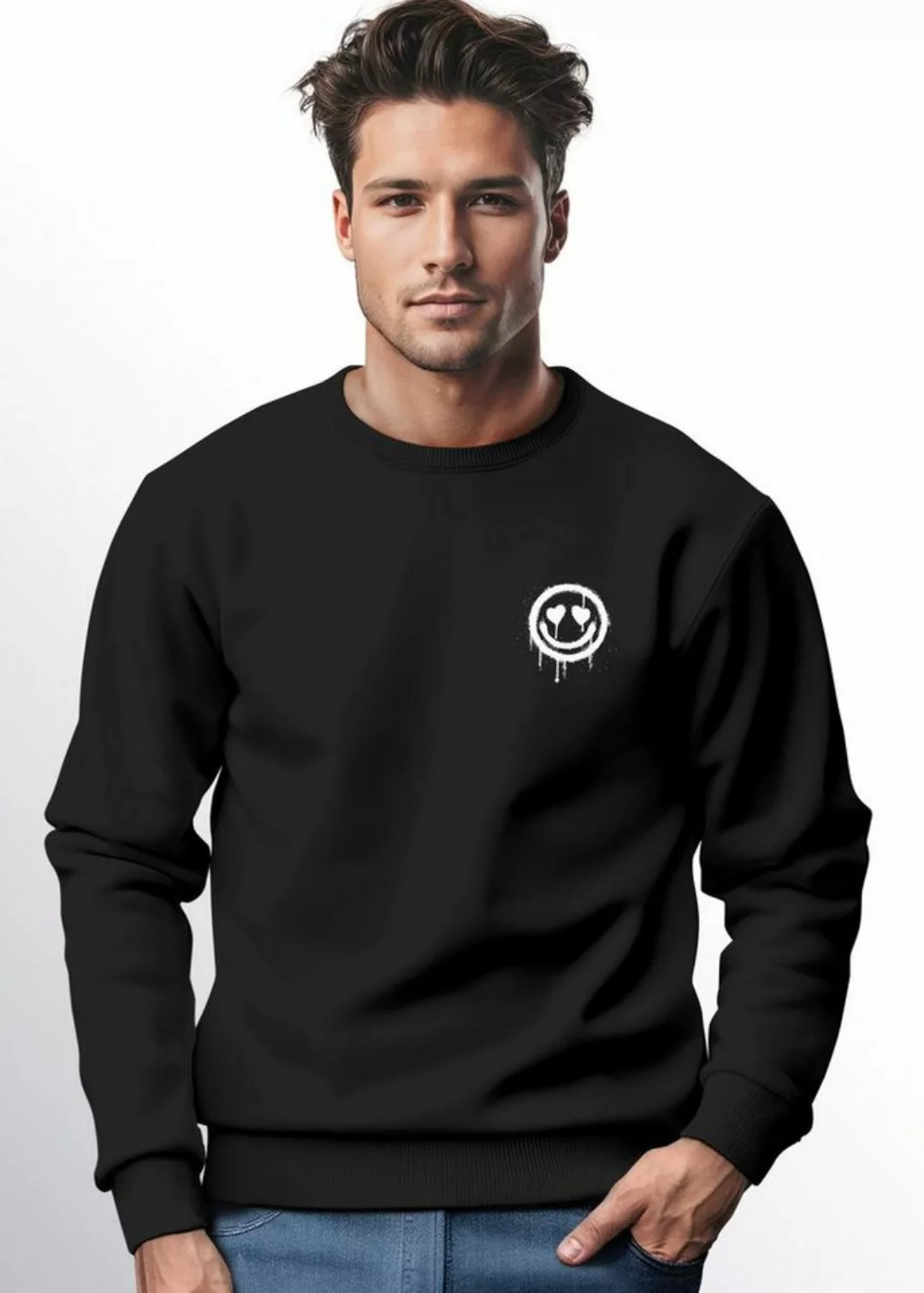 Neverless Sweatshirt Sweatshirt Herren Motiv Drip Face Drippy Smile Herz-Au günstig online kaufen