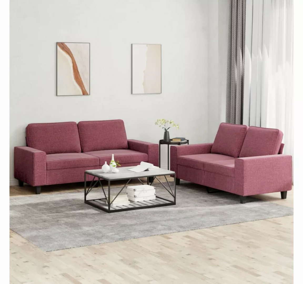 vidaXL Sofa Sofagarnitur Set mit Kissen Stoff, 2-tlg., Rot günstig online kaufen