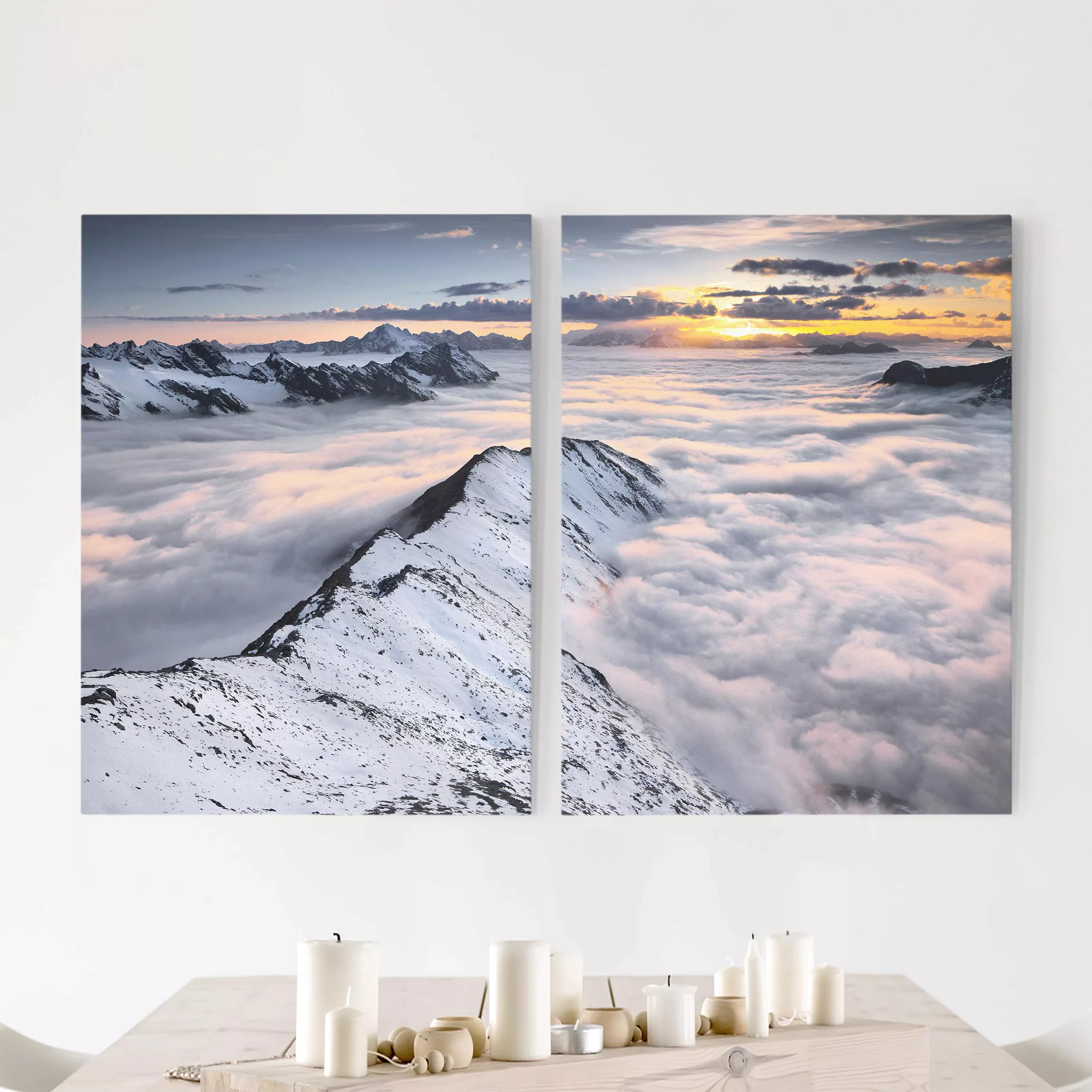 2-teiliges Leinwandbild Berg - Querformat Blick über Wolken und Berge günstig online kaufen