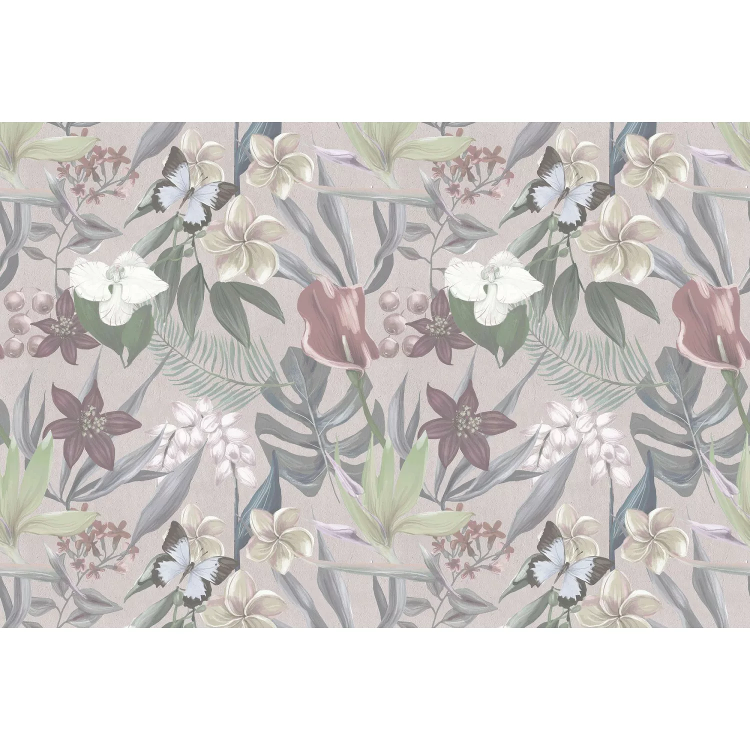 Fototapete Dschungel Blumen Beige Grün Blau 4,00 m x 2,70 FSC® günstig online kaufen