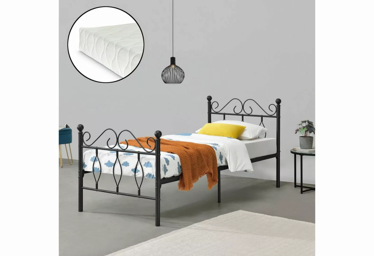 en.casa Metallbett, »Apolda« Gästebett mit Kaltschaummatratze 90x200 cm Sch günstig online kaufen