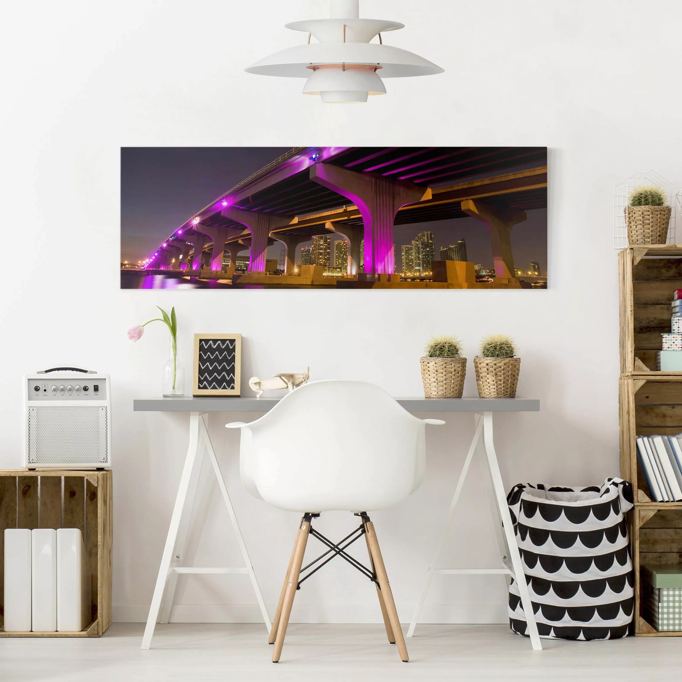 Leinwandbild Architektur & Skyline - Panorama Pink McArthur Causeway günstig online kaufen