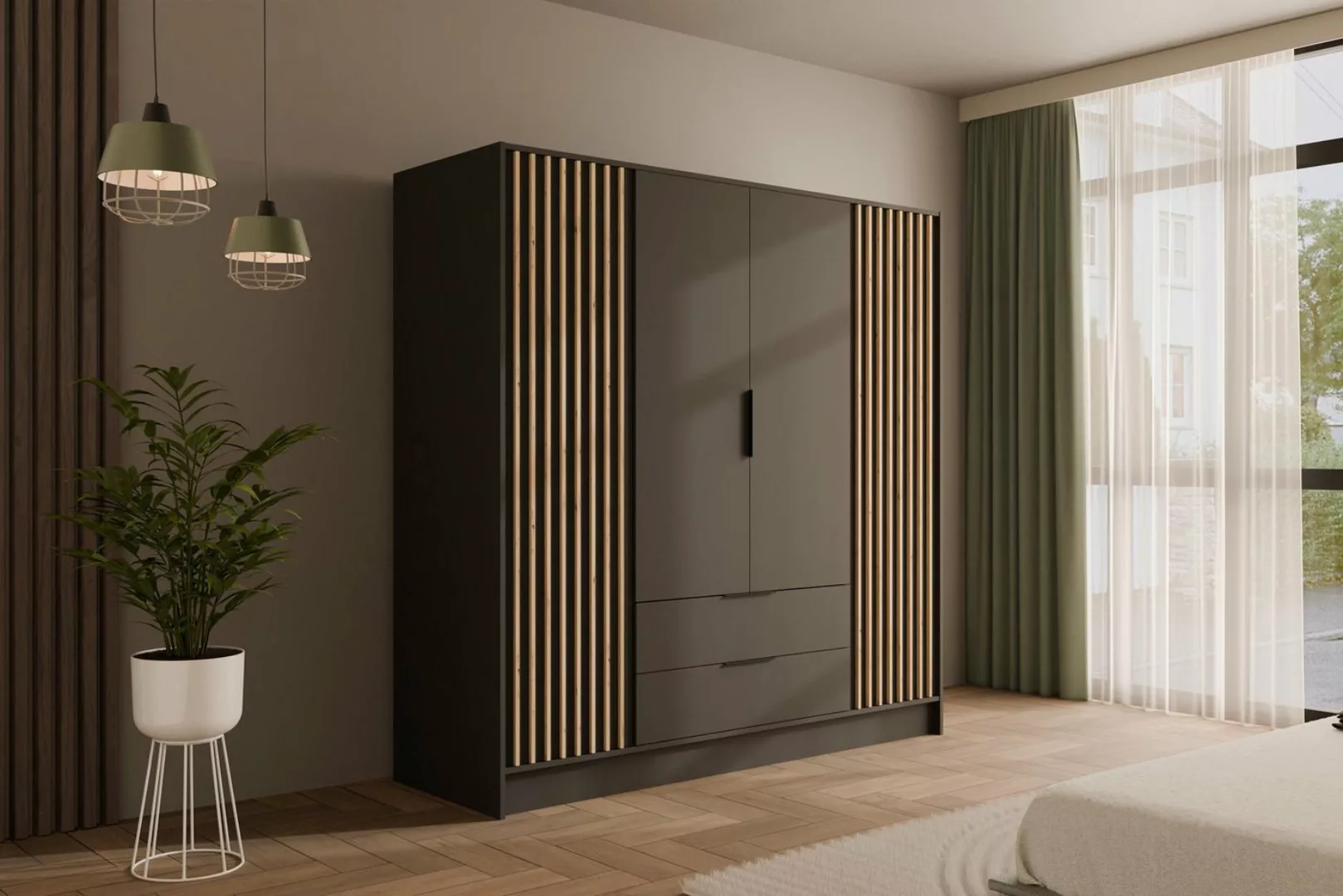 ALTDECOR Drehtürenschrank NELIA (Kleiderschrank Aluminium-Leisten Lamelle) günstig online kaufen