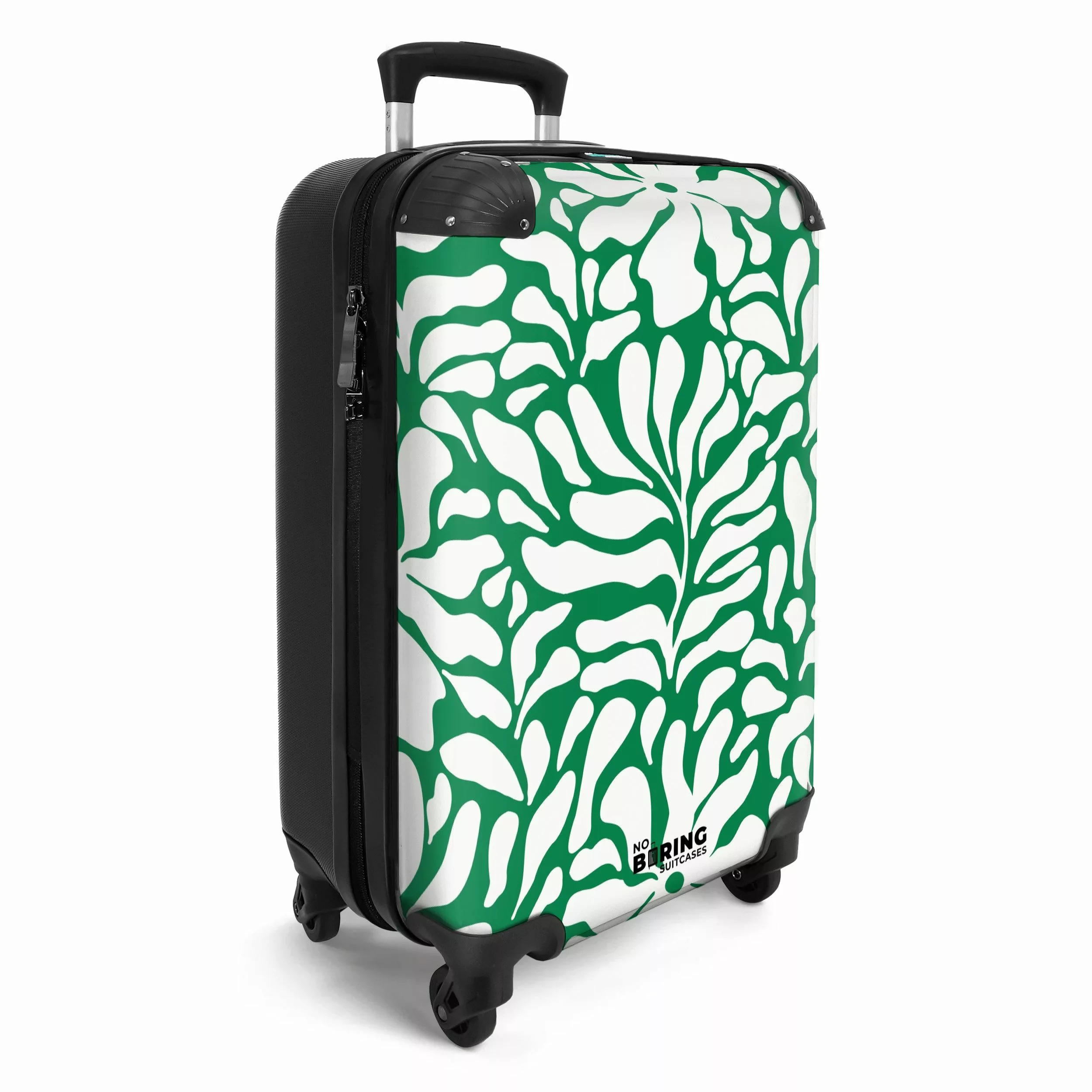 NoBoringSuitcases.com© Hartschalen-Trolley Grün mit weißem Blumendruck günstig online kaufen
