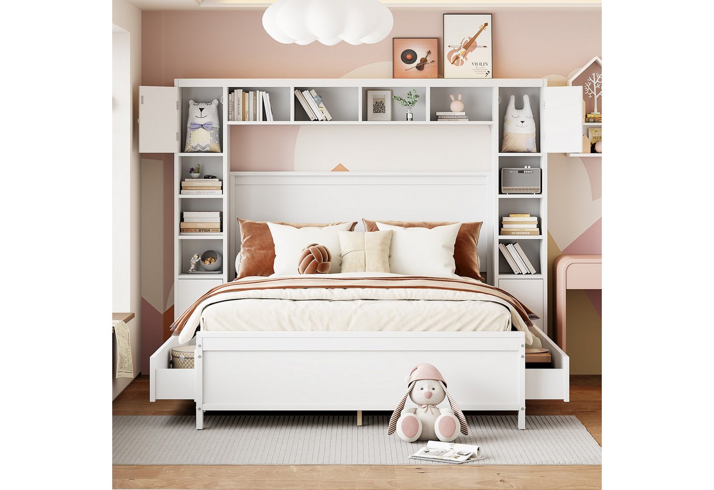 IDEASY Jugendbett Holzrahmenbett, Modulbett, 140*200, 4 Schubladen, Ablagef günstig online kaufen