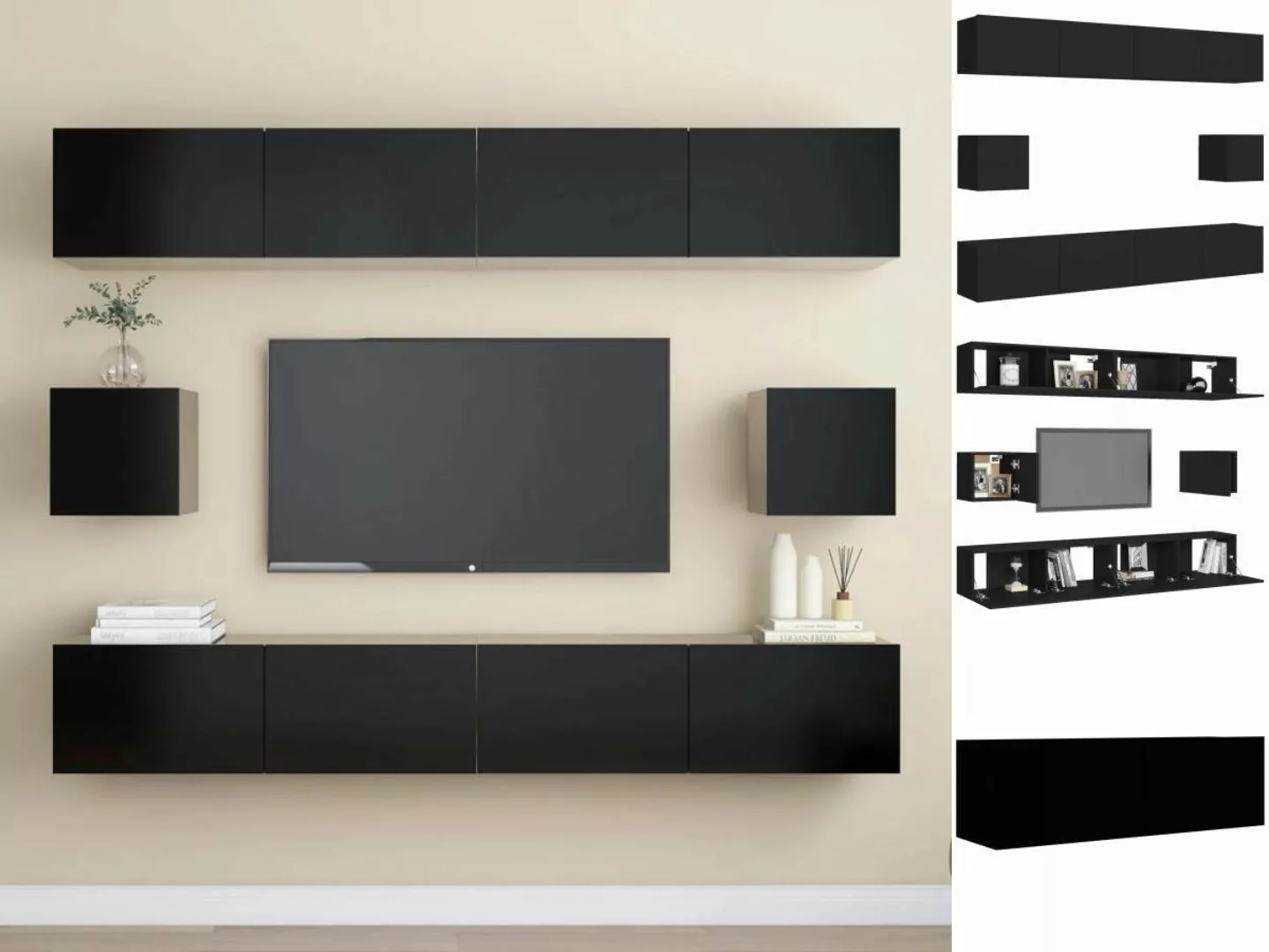 vidaXL TV-Schrank 6-tlg TV-Schrank-Set Schwarz Spanplatte TV-Konsole für Fe günstig online kaufen