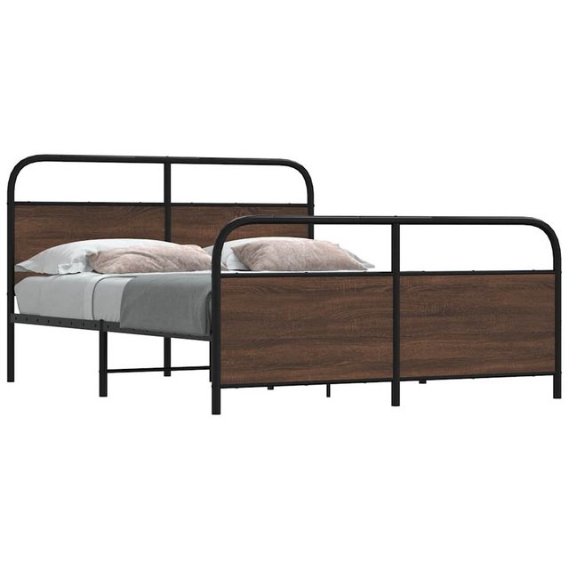 vidaXL Bett, Metallbett ohne Matratze Braun Eichen-Optik 150x200 cm günstig online kaufen