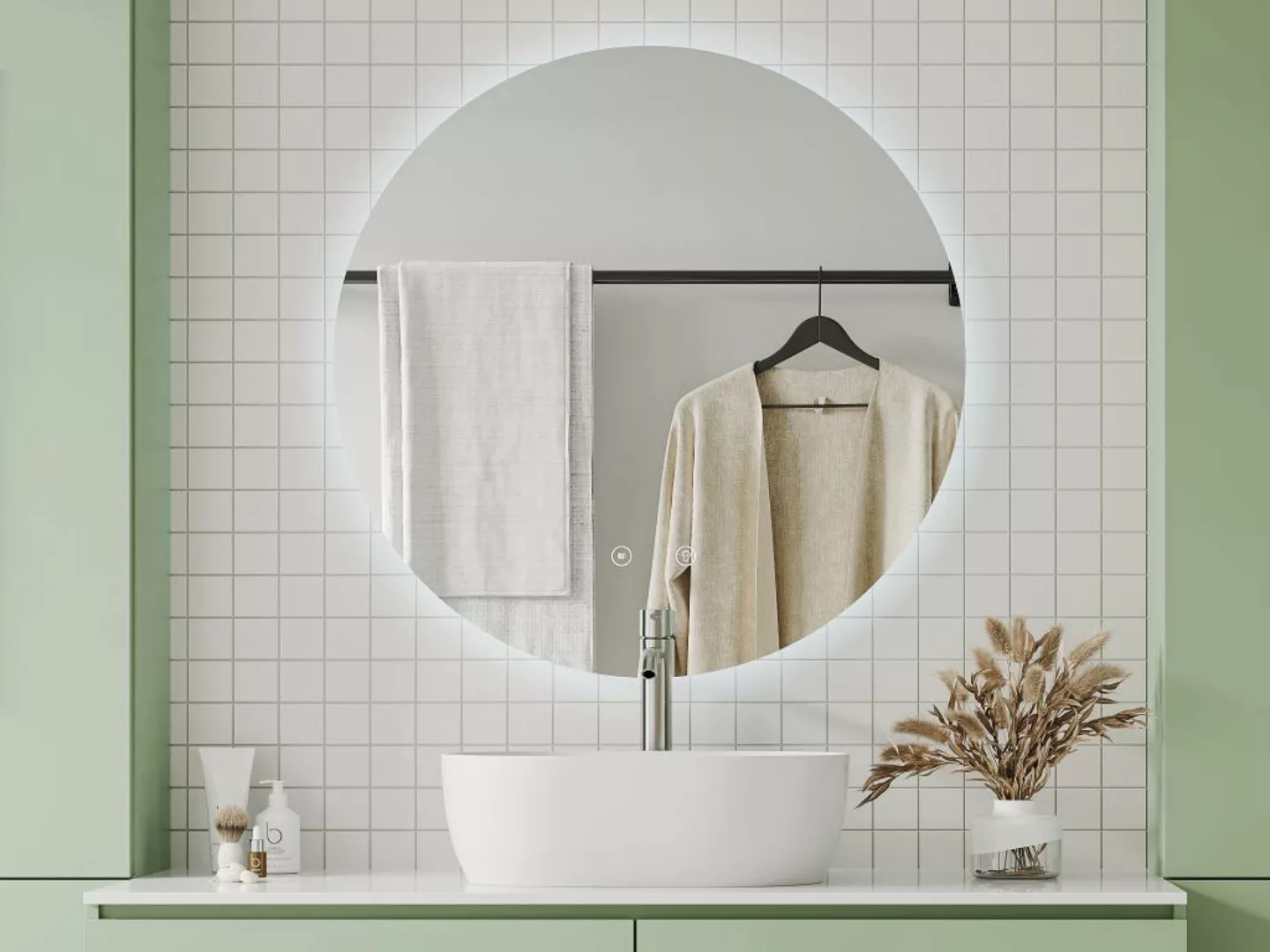 Ovaler Badezimmerspiegel - konturlos - beschlagfrei - mit LED-Beleuchtung - günstig online kaufen