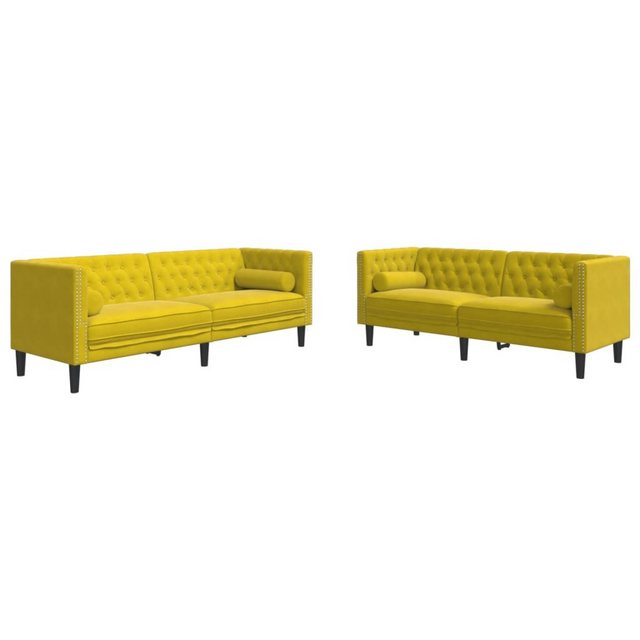 vidaXL Sofa 2-tlg. Chesterfield-Sofa-Set mit Nackenrollen Gelb Samt günstig online kaufen