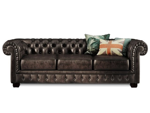 Moebel-Eins Sofa, CHESTERFIELD Echtleder 3-Sitzer Sofa BRADFORD, antikbraun günstig online kaufen