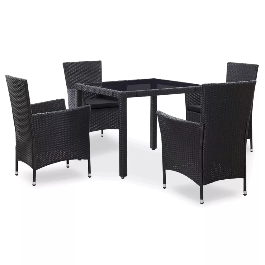 5-tlg. Garten-essgruppe Poly Rattan Schwarz günstig online kaufen