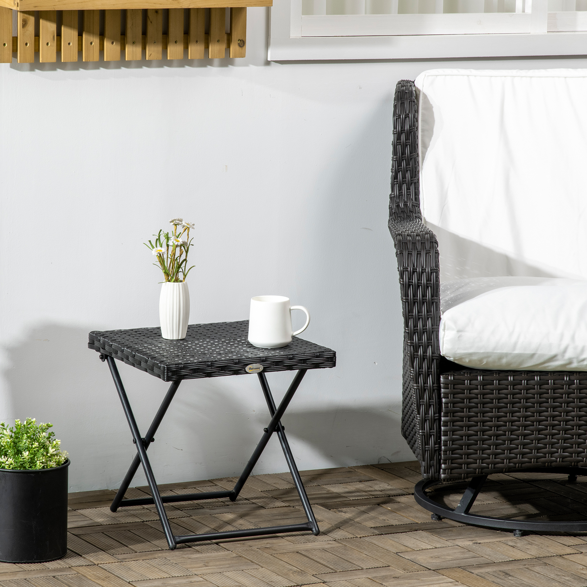 Outsunny Beistelltisch Klappbarer Gartentisch aus Polyrattan, Couchtisch fü günstig online kaufen