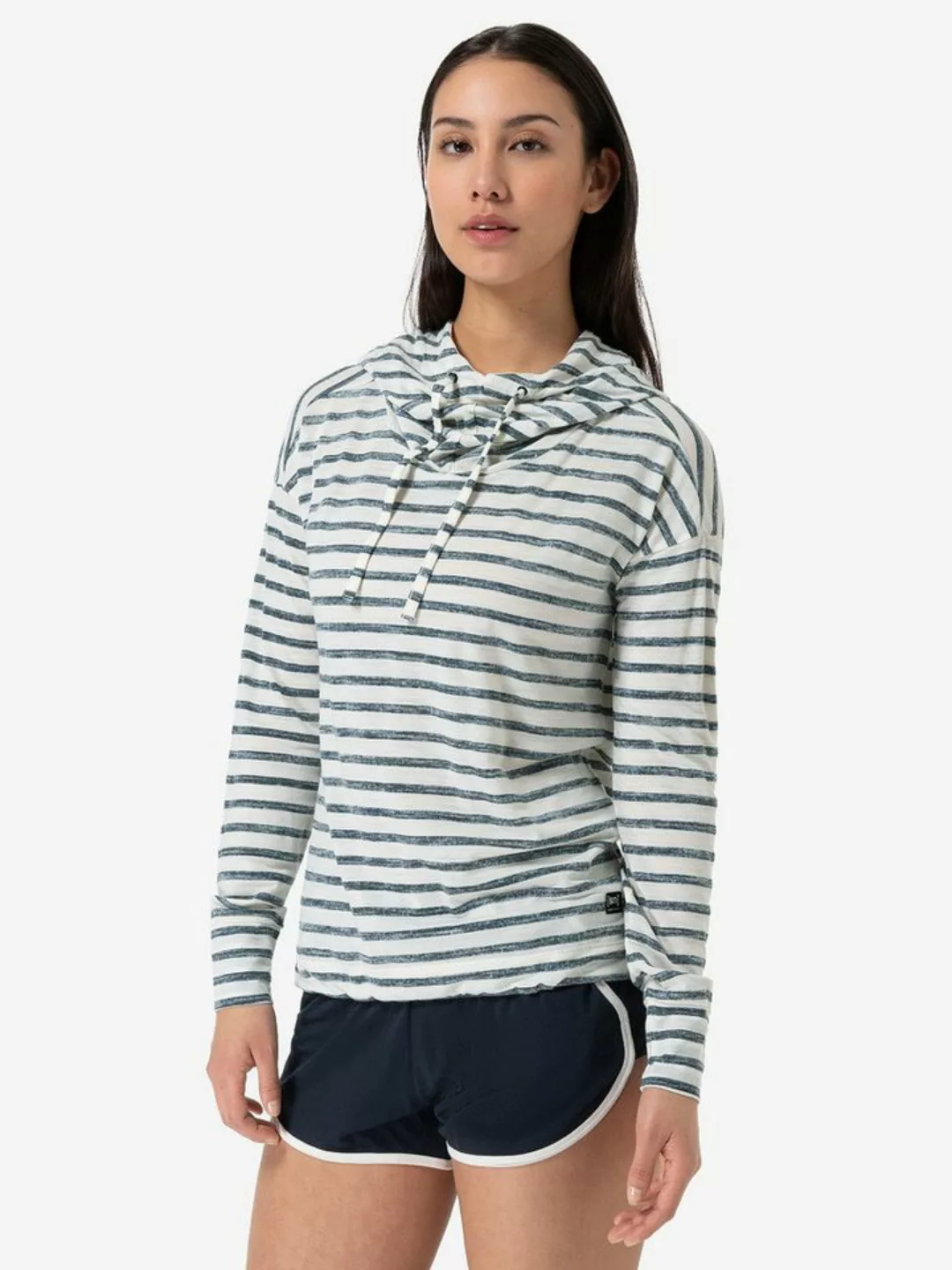 SUPER.NATURAL Hoodie für Damen, Merino, weich FUNNEL STRIPE mit Tunnelzug günstig online kaufen