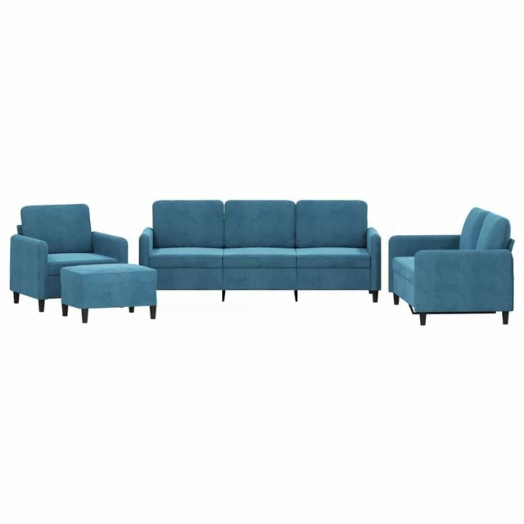 vidaXL Sofa 4-tlg. Sofagarnitur Blau Samt günstig online kaufen