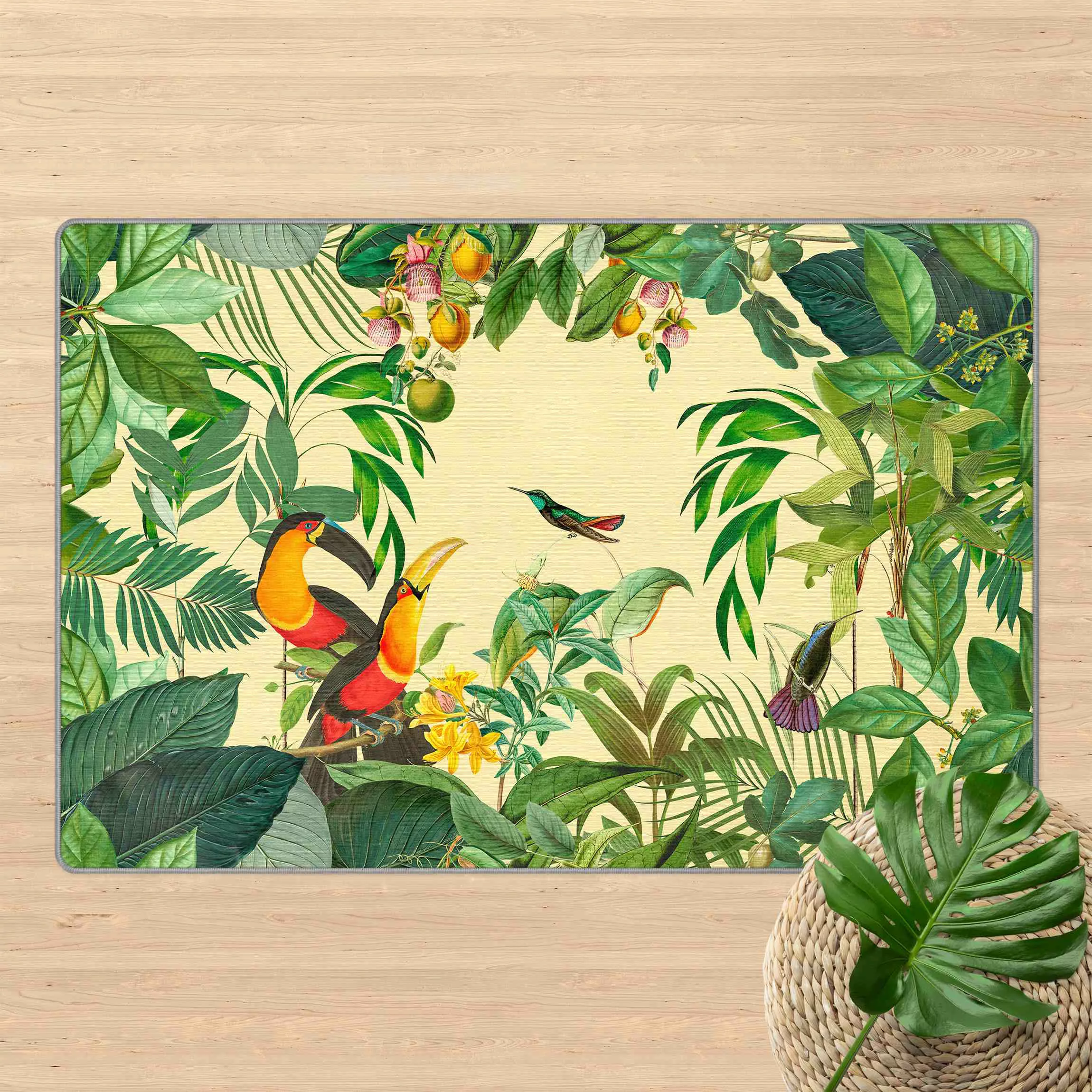 Teppich Vintage Collage - Vögel im Dschungel günstig online kaufen