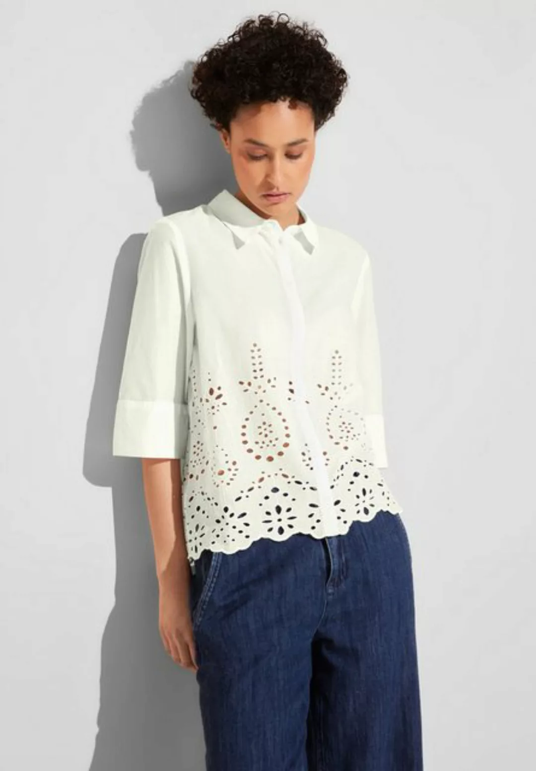 STREET ONE Blusenshirt Feminin crochet shirtcollar bl, off white günstig online kaufen