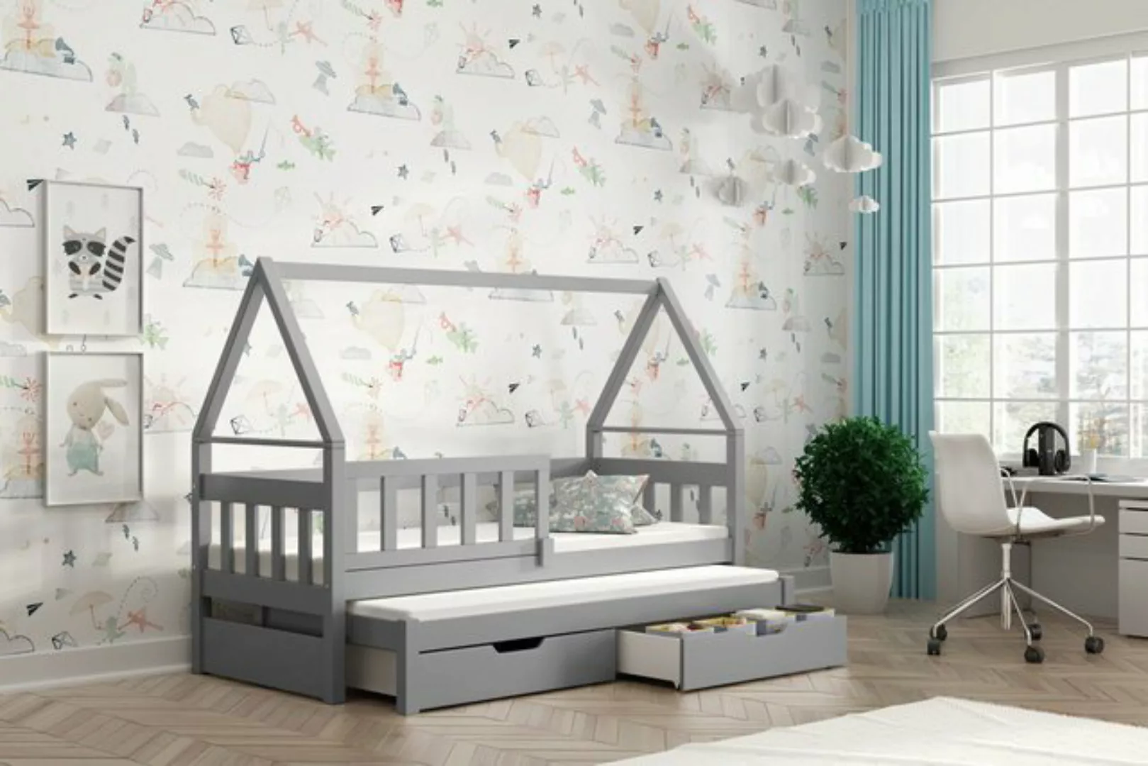 thematys Jugendbett Kinderbett mit Ausziehbett und 2 Schubladen INKL. Schau günstig online kaufen