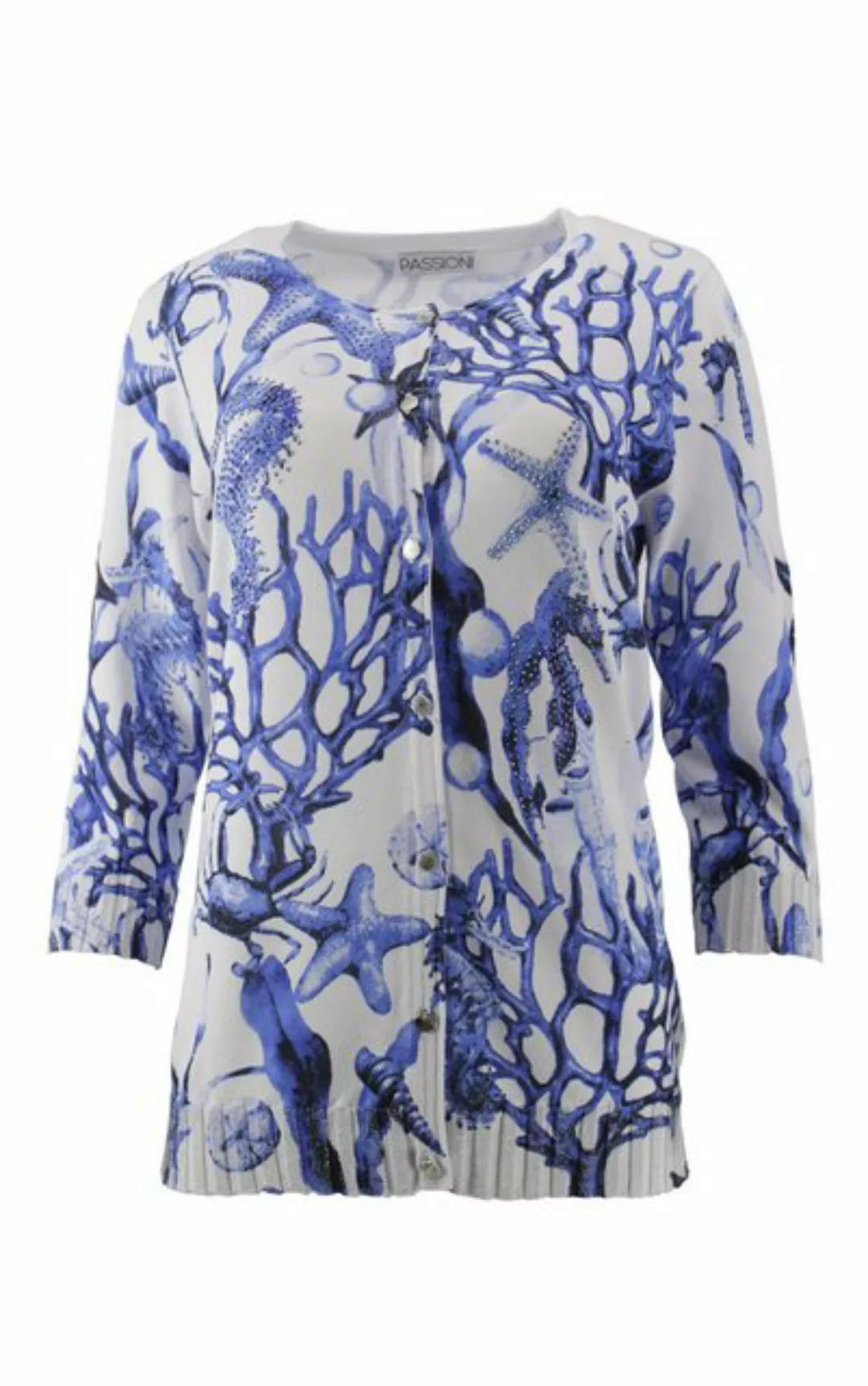 Passioni Cardigan Sommer-Twin-Set mit blauem Korallen-Print günstig online kaufen