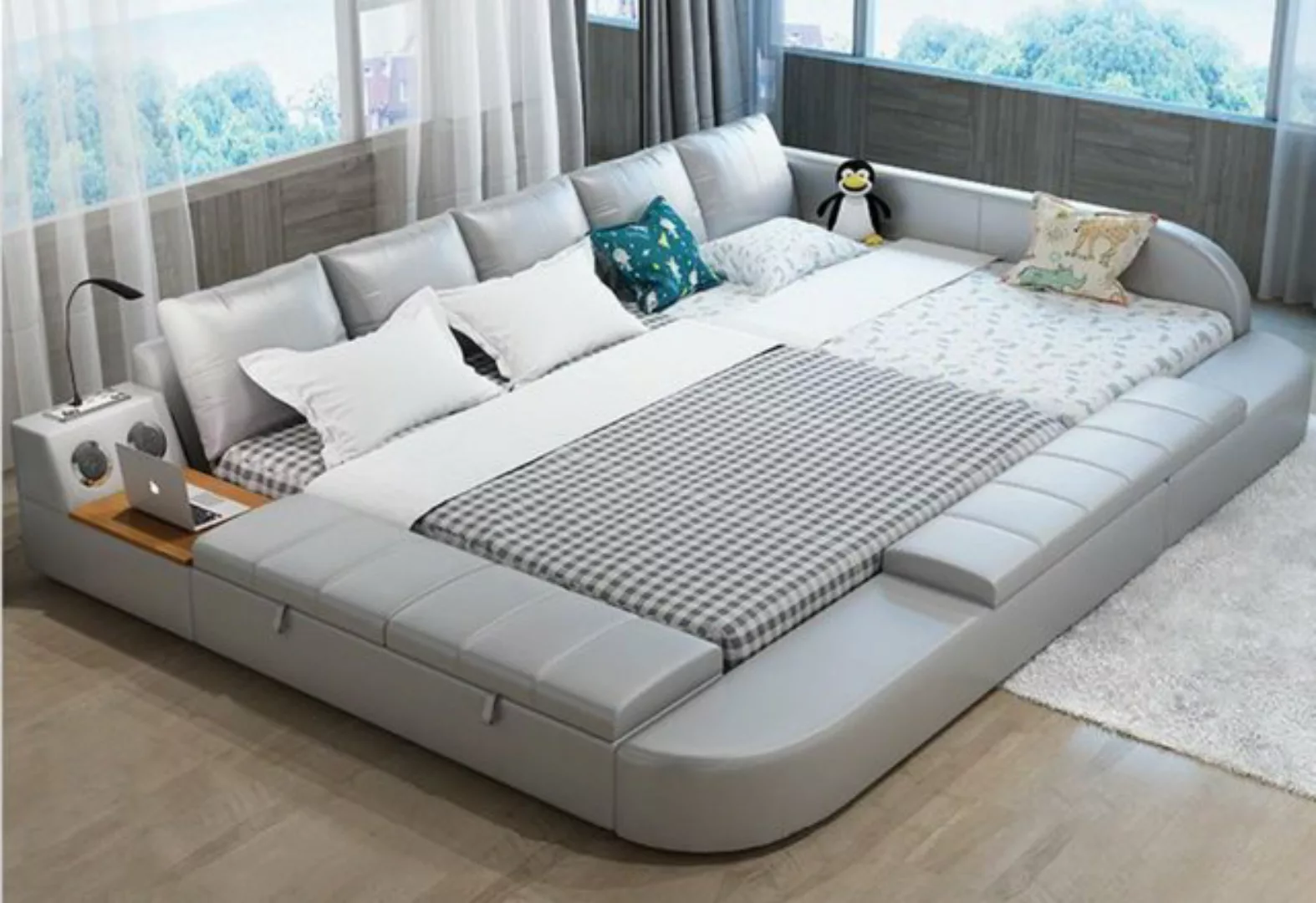 JVmoebel Bett, Multifunktion Sofa Bett xxl Big Betten Boxen USB Hotel Leder günstig online kaufen
