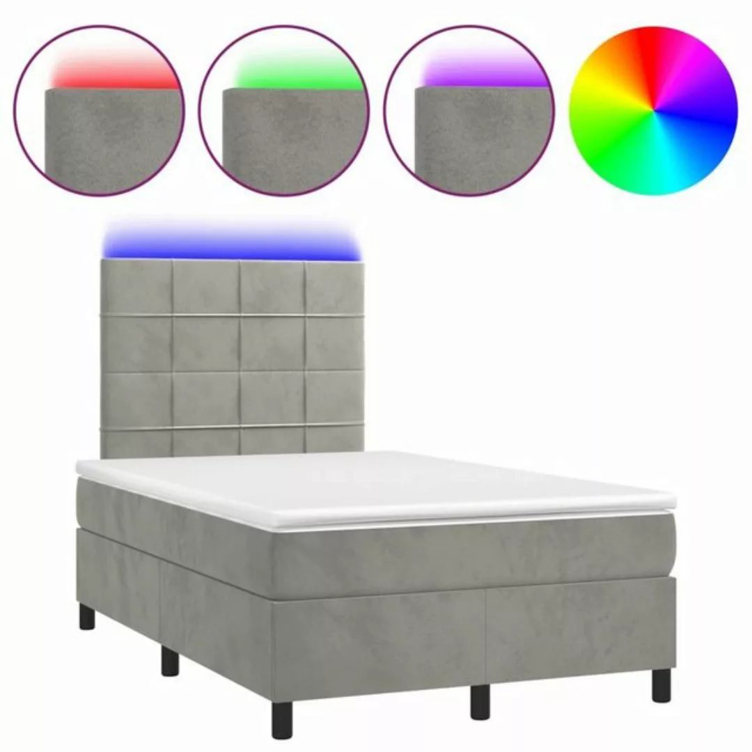 vidaXL Bettgestell Boxspringbett mit Matratze LED Hellgrau 120x200 cm Samt günstig online kaufen