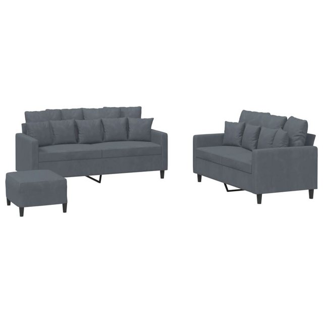 vidaXL Sofa Sofagarnitur Set mit Kissen Samt, 3-tlg., Dunkelgrau günstig online kaufen