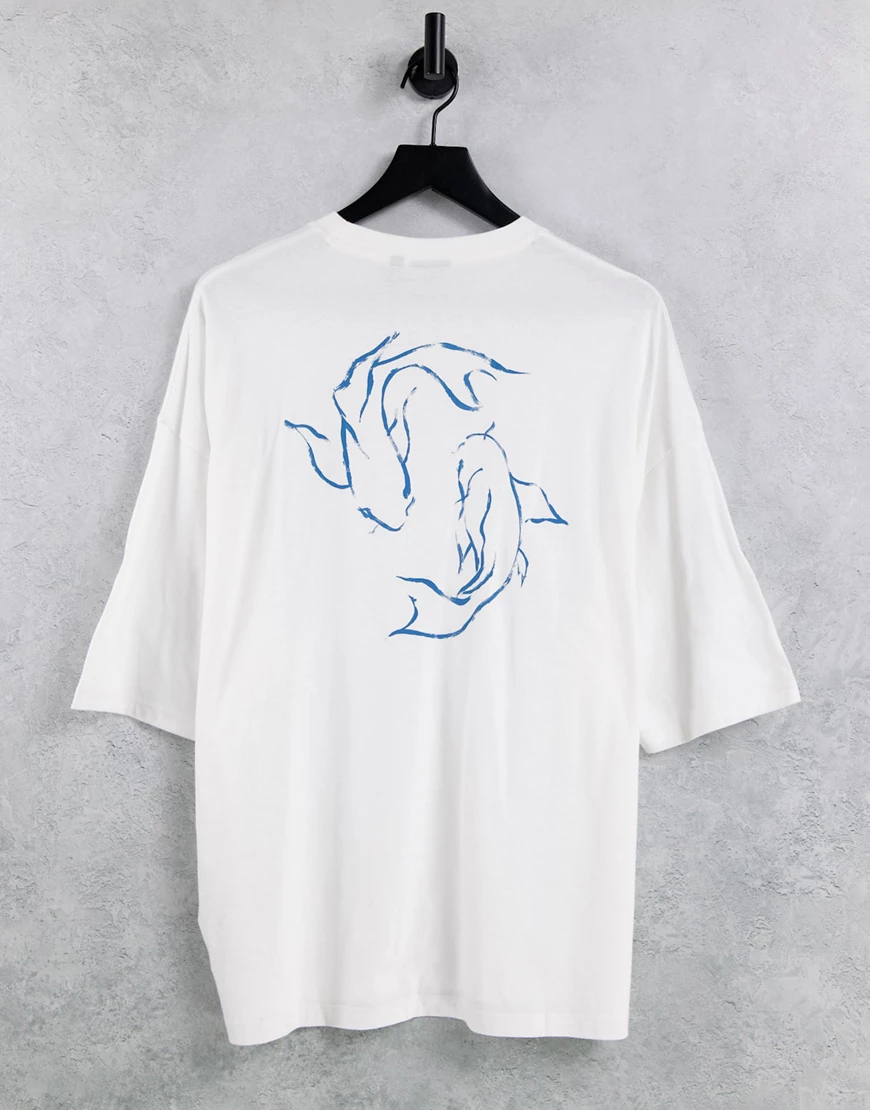 ASOS DESIGN – Oversize-T-Shirt in Weiß mit Linienzeichnungs-Print im Fisch- günstig online kaufen
