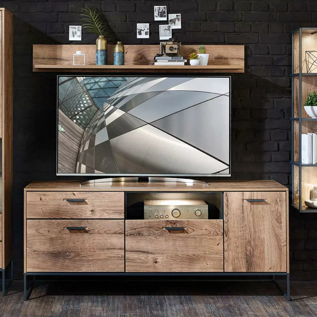 TV Board im Loft Style Eiche dunkel Optik und Dunkelgrau günstig online kaufen