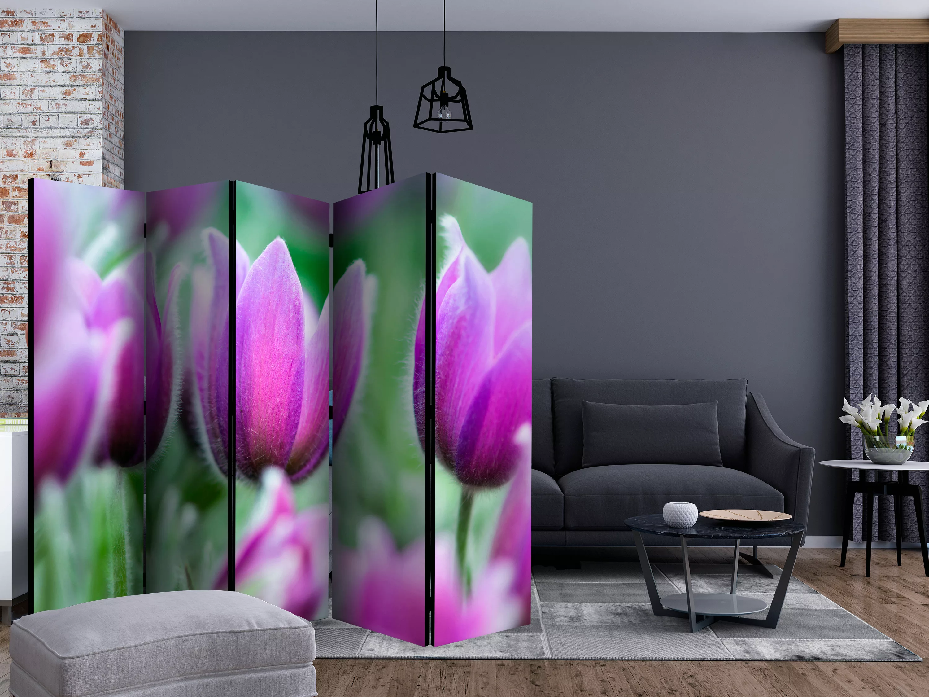 5-teiliges Paravent - Purple Spring Tulips Ii [room Dividers] günstig online kaufen