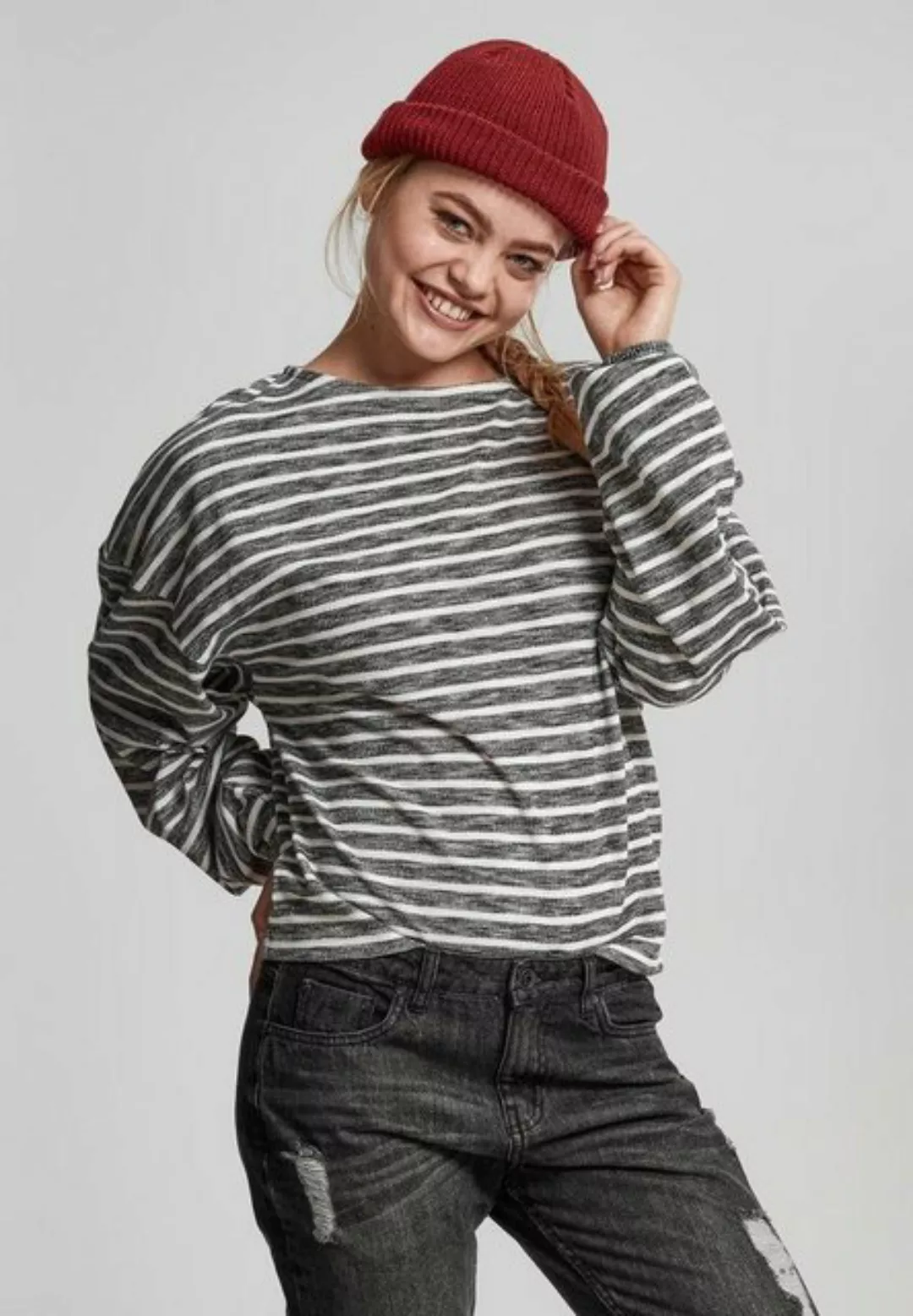 URBAN CLASSICS Sweater Urban Classics Damen Ladies Oversize Stripe Pullover günstig online kaufen