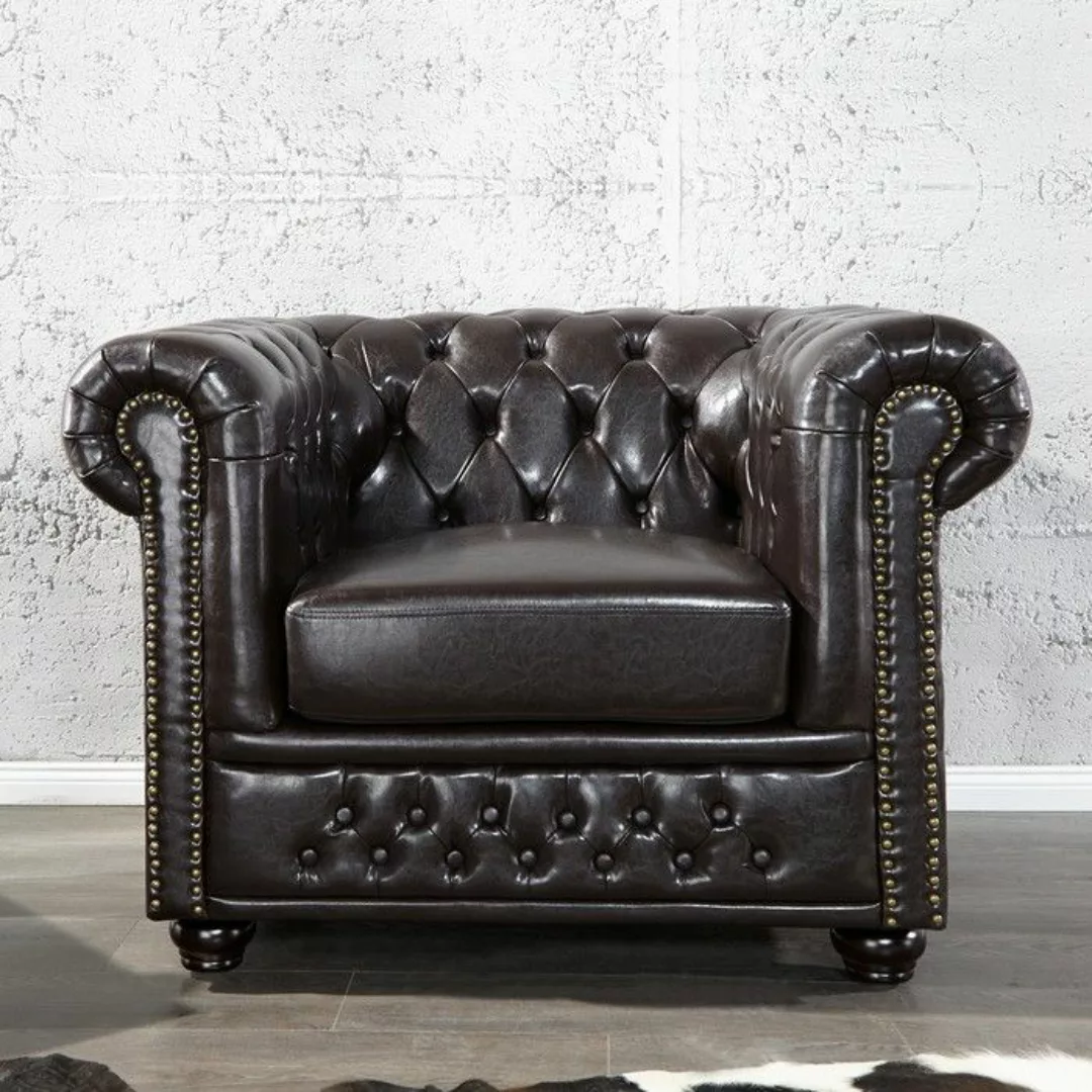 Sessel WINCHESTER Dunkelbraun im klassisch englischen Chesterfield-Stil günstig online kaufen