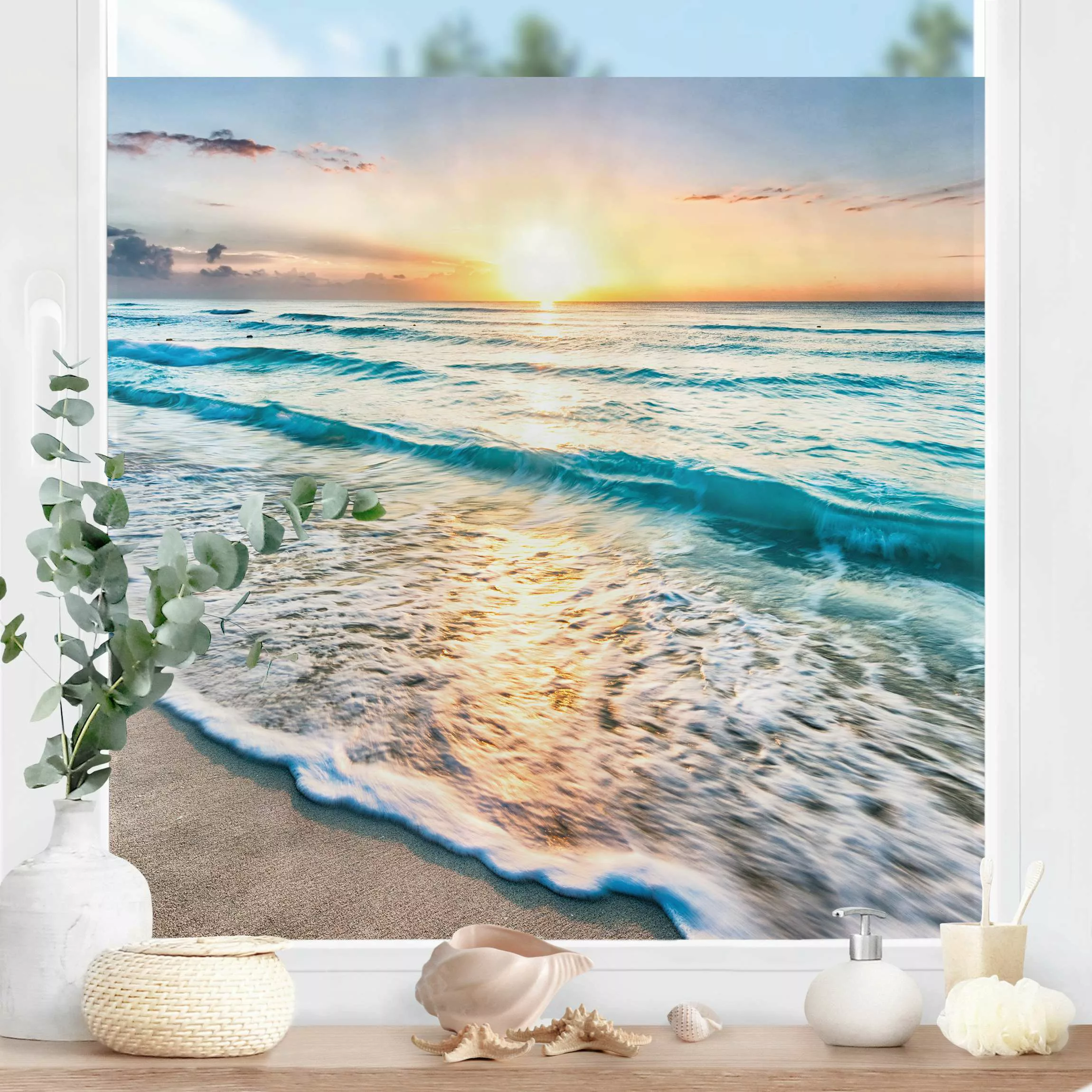 Fensterfolie Sonnenuntergang am Strand günstig online kaufen